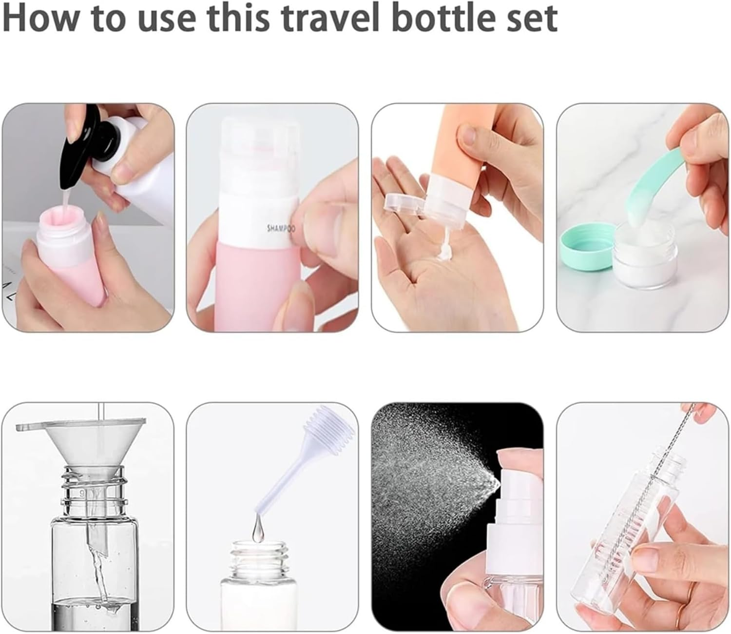 Uoffis 16 Pcs Silicone Travel Bottles Set, Reusable Squeeze Bottles, Leak Proof Valve, Easy to Clean Silicone Bottle for Toiletries for Shampoo, Lotion & Cosmetics(Yellow) image number 2