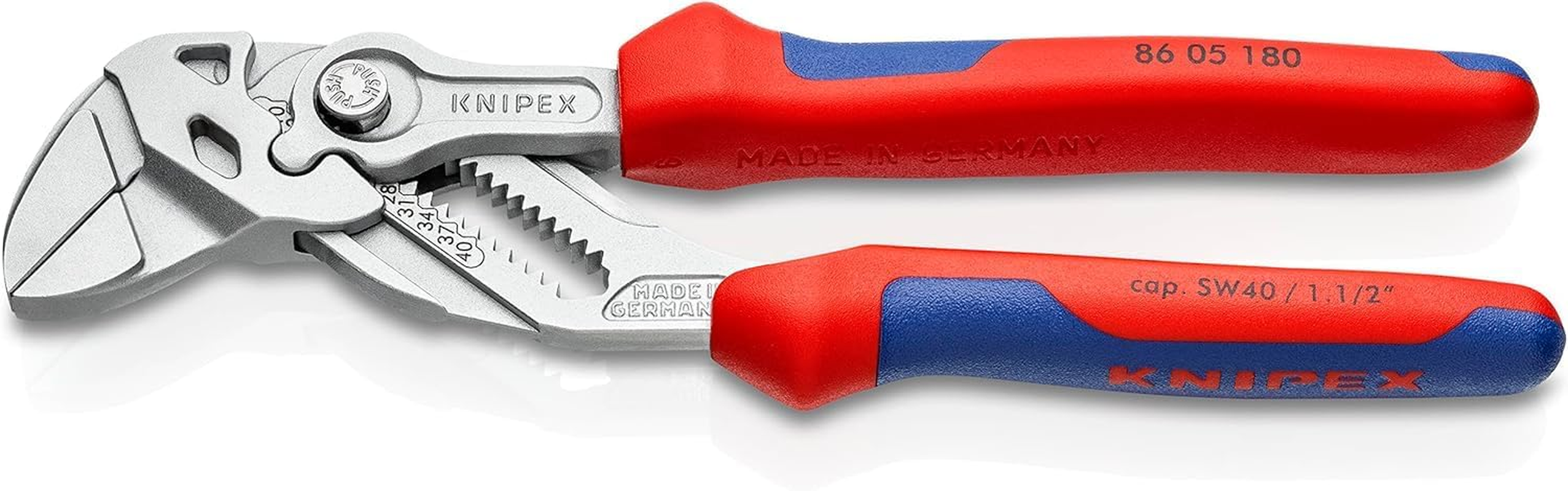 Knipex 86 05 180 SB Chrome Plated Plier Wrench with Narrow Gripping Jaws, 180 Mm Length