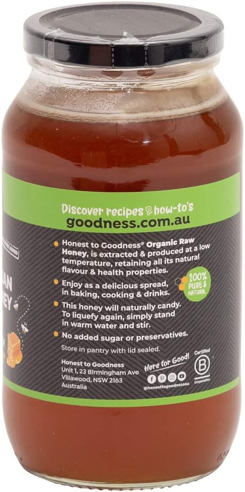 Honest to Goodness, Australian Organic Raw Honey, 1 Kg - as Pure as Honey Can BEE! Raw, Unpasteurised and Packed Full of Natural Goodness. Rich Honey Flavour. image number 3