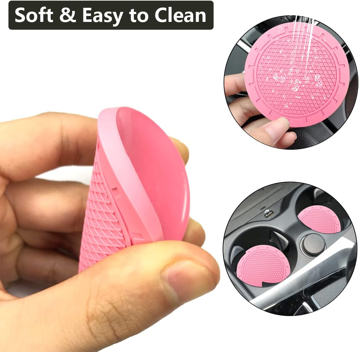 Cup Holder Coaster, 4 Pack 2.75 Inch Diameter PVC Non-Slip Universal Insert, Durable Car Accessory for Most Interiors, Suitable for Women and Men - Pink - Blue image number 6