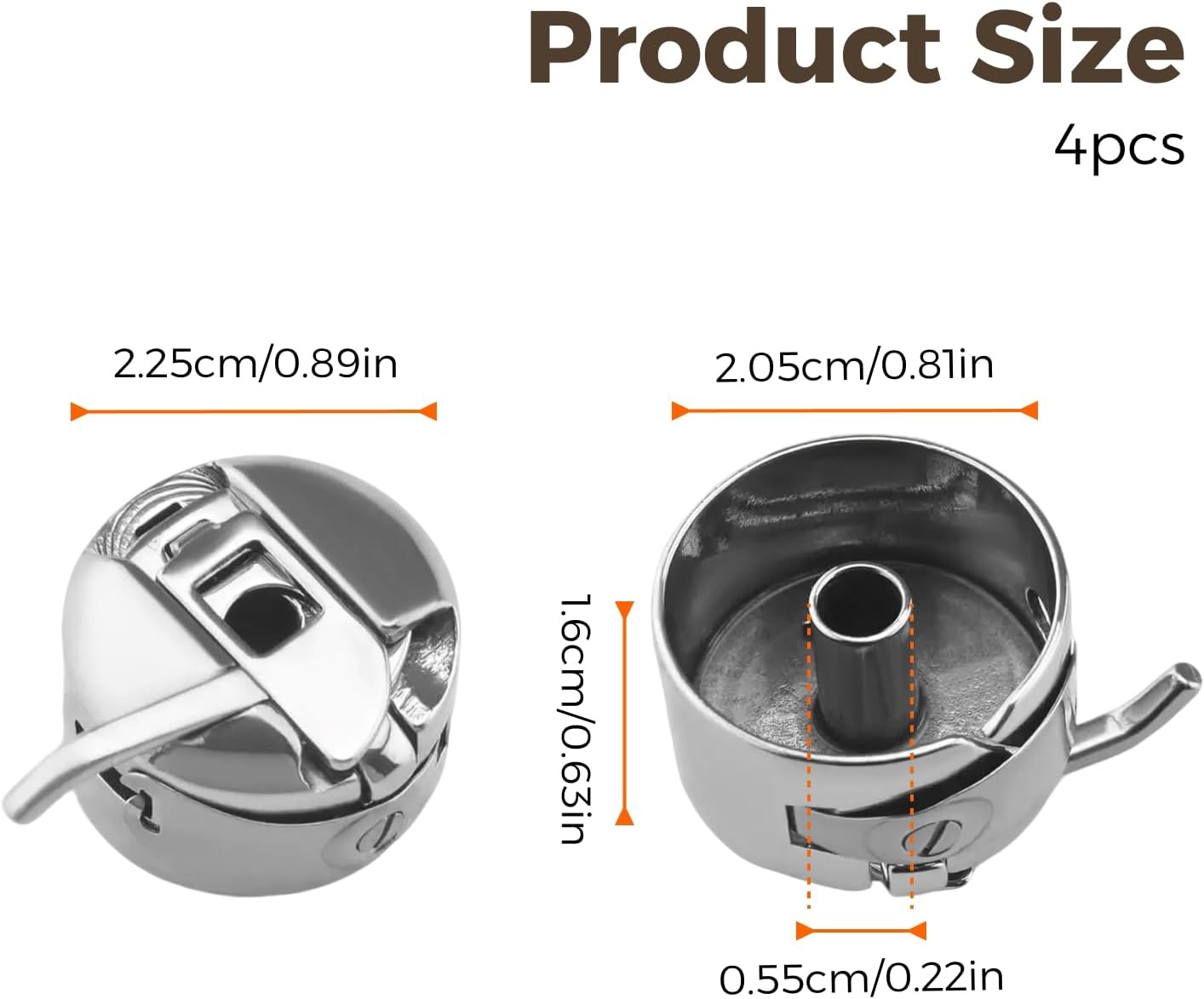 4-Pack Premium Stainless Steel Bobbin Cases for Home Sewing Machine Bobbin, Durable, Universal Fit 22.5X16Mm, Compatible with Bernina, Singer, and Others Ideal for Various Sewing Projects image number 1