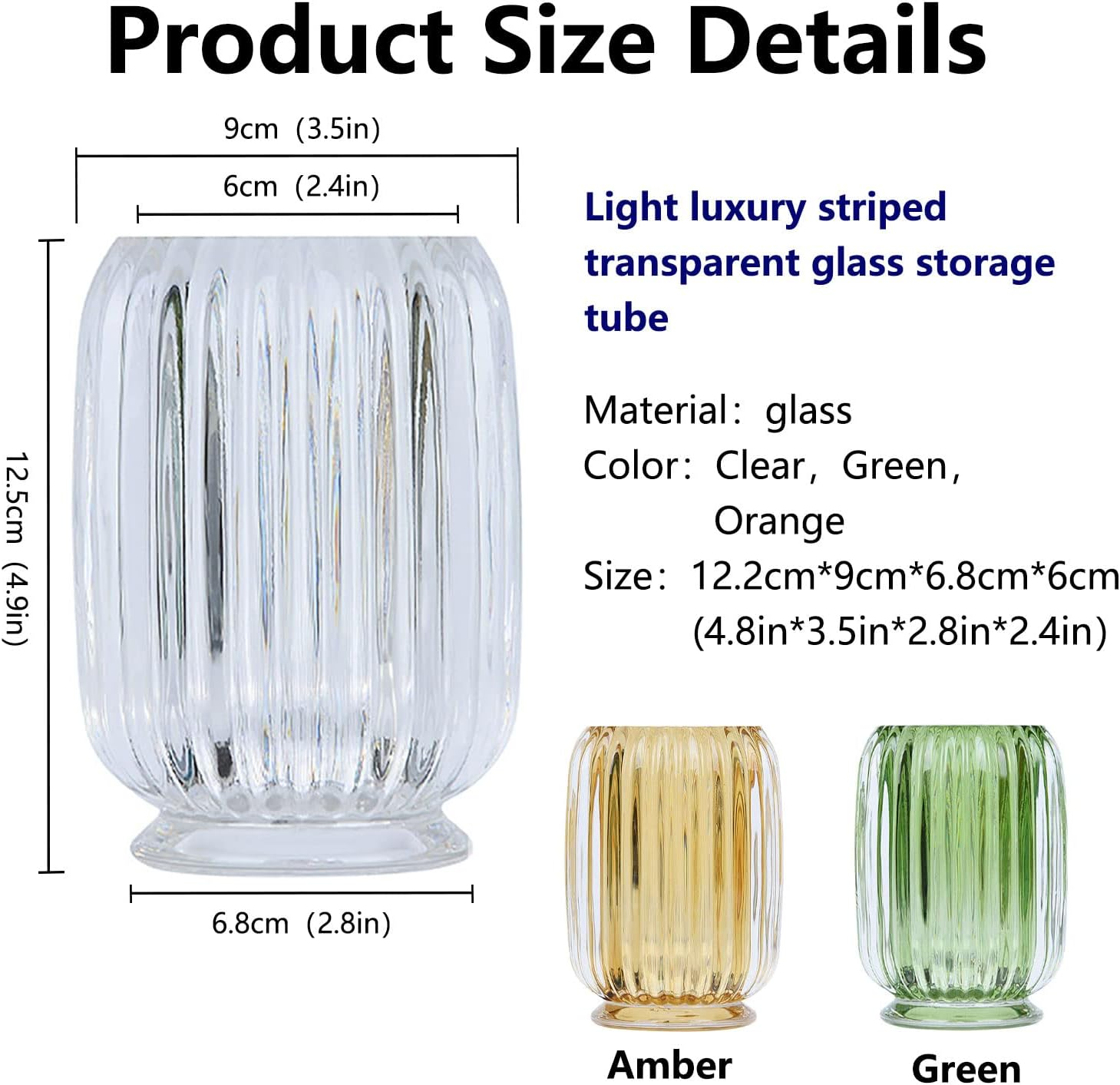 DASITON Makeup Brush Holder Organizer,Crystal Cosmetic Makeup Brush Glass Brushes Storage Holder,Vintage Make up Brush Cup Striped Vase(Green) - Amber image number 4