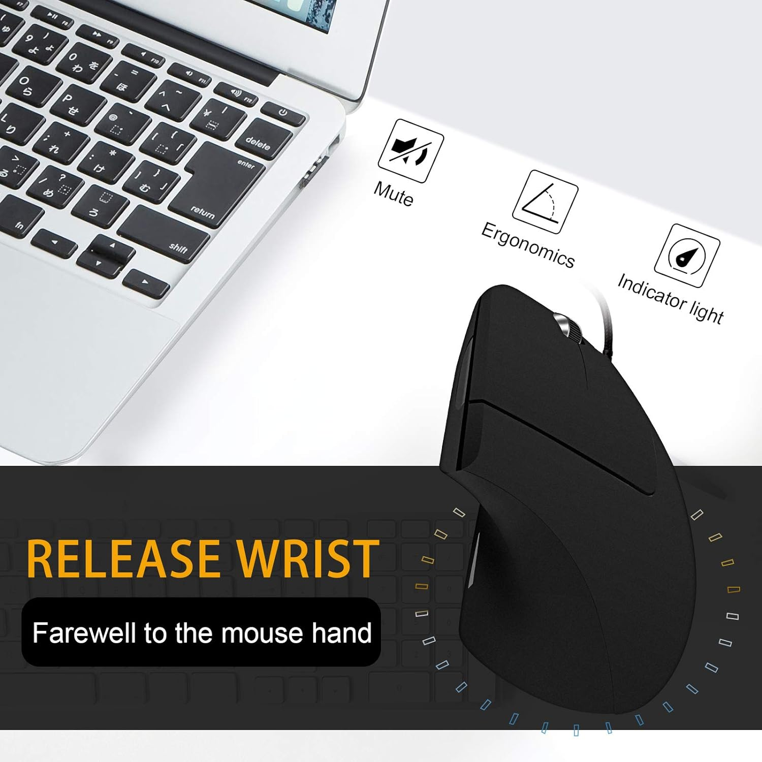 Shoplease Wired Vertical Mouse, Optical Ergonomic Mouse with 4 Adjustable DPI 800/1200/2000/3200, 5 Buttons USB Computer Mouse, Better for Large and Medium Sized Hands