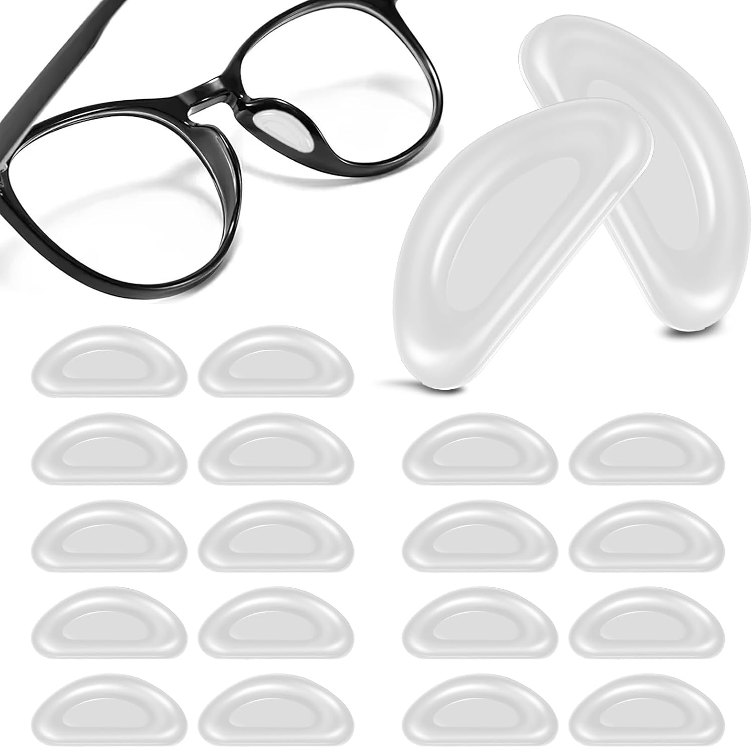 Eyeglass Nose Pads, 20 Pairs Anti-Slip Eyeglass Nose Pads, Adhesive Silicone Eyeglass Nose Pads for Glasses, Eyeglasses, Sunglasses, Plastic Frames (White) image number 1