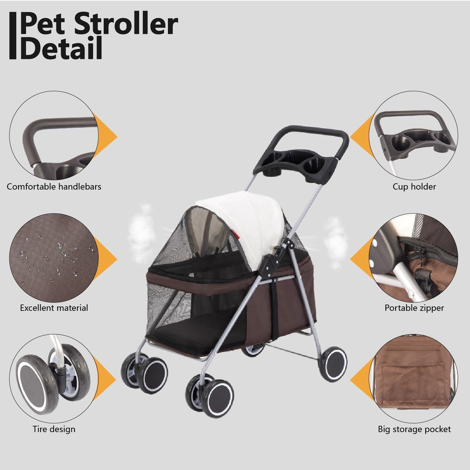 Pet Stroller Dog Stroller Cat Stroller 4 Wheels Pet Stroller Foldable Portable Dog Cat Stroller with Large Pocket, Cup Holder for Medium Small Dogs Cats Dog Pram Dog Cat(Color:C) - C image number 2