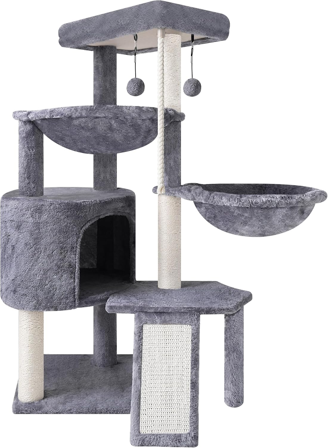 ROYPET 37.4'' Three Layer Cat Tree with Cat Condo Scratching Pad and Two Hammocks, Grey image number 5