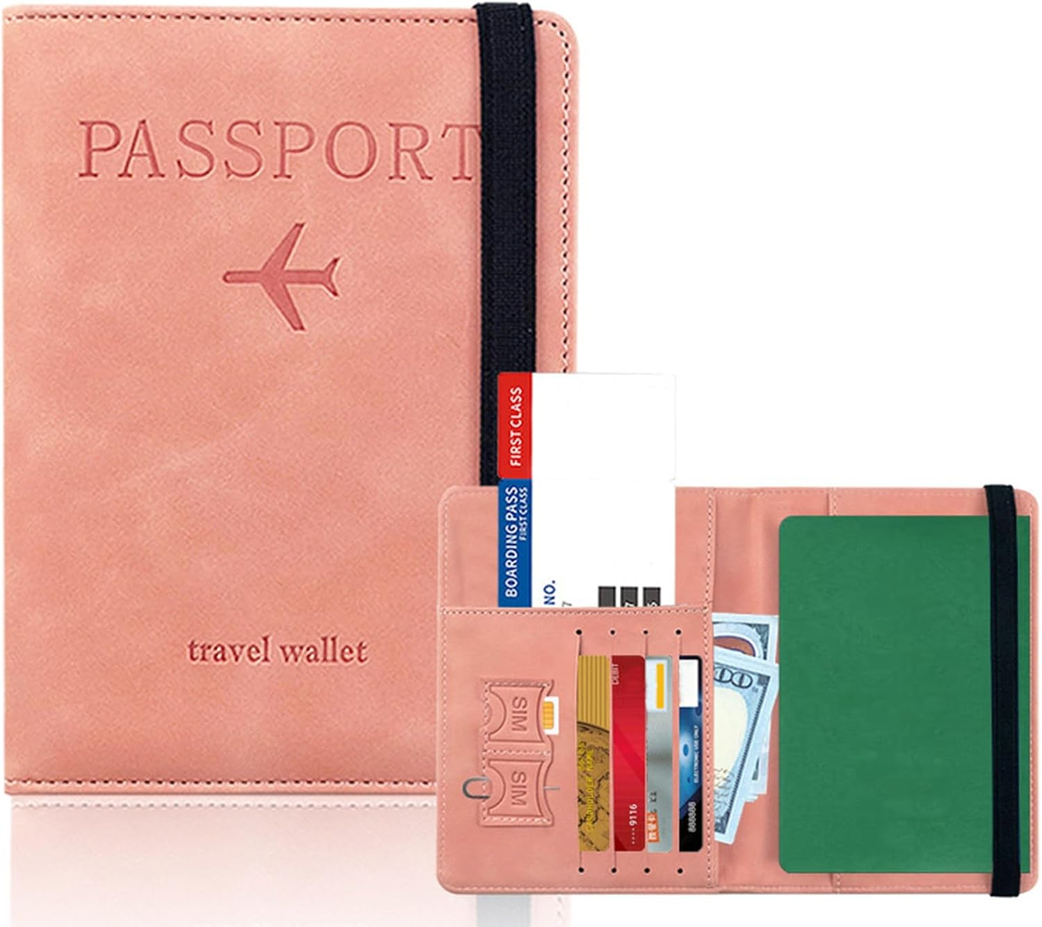 XUNQUCOM PU Leather Strap Passport Case Card Holder Holder ID Bag (Pink) - Black image number 5