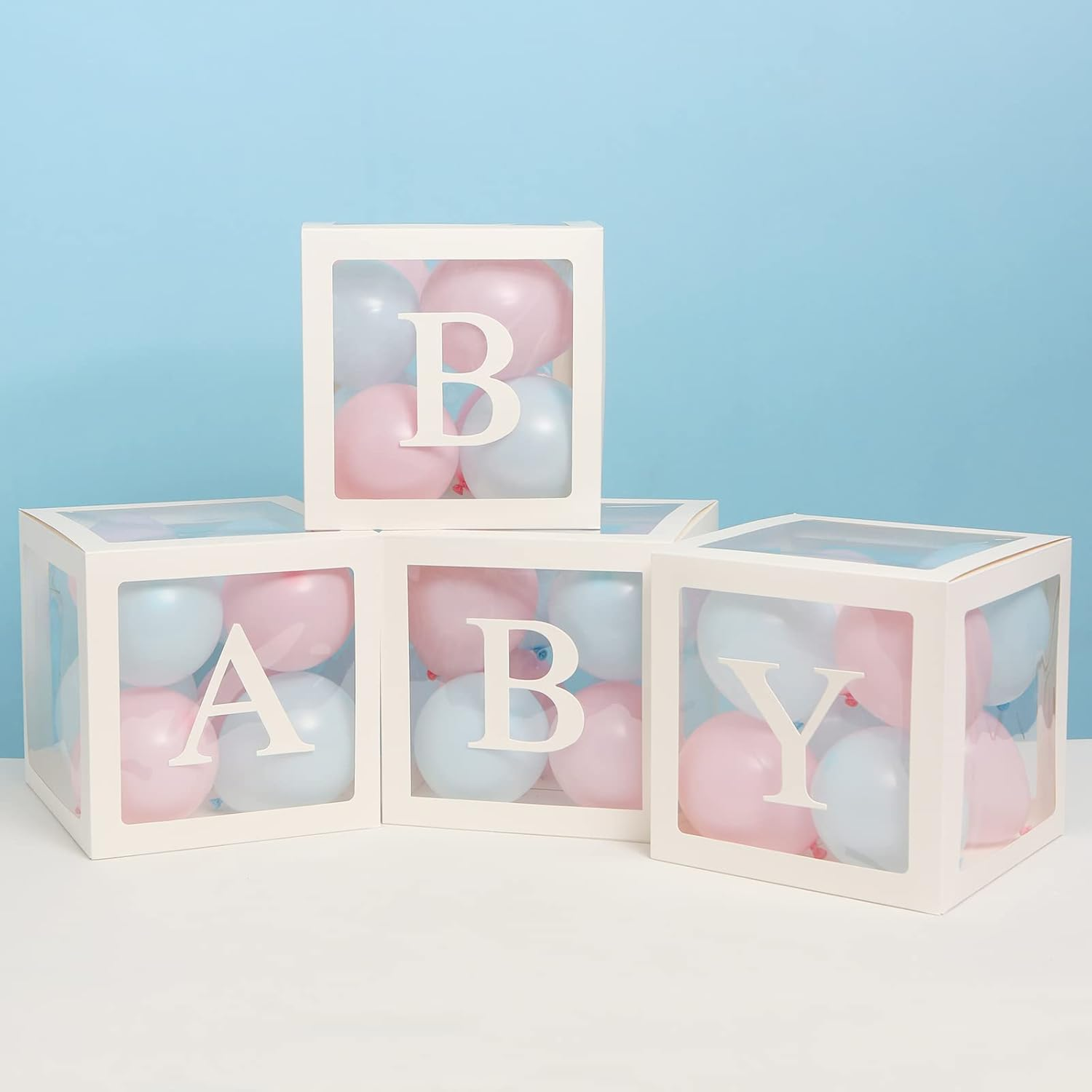 Baby Balloon Boxes with Letters, Set of 4 White Box for Baby Shower, Gender Reveal, Birthday Party Decoration image number 3