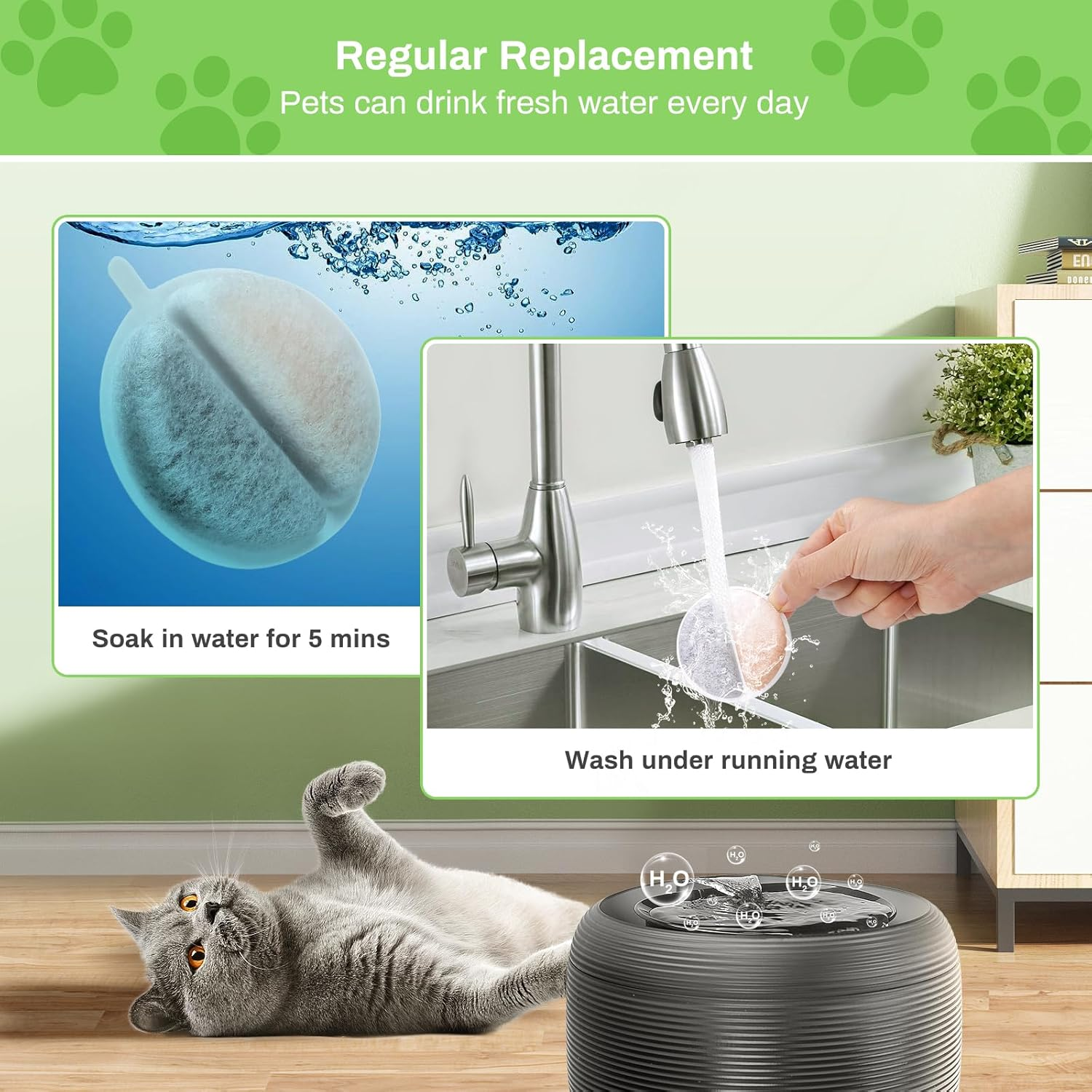 Cat Fountain Filter, Pack of 12 Replacement Filters for 2.5 L Drinking Fountain, Activated Carbon and Ion Exchange Resin for Water Filtration, Replacement Foam/Sponge Filter for 84 FL Oz/2.5 L Cat image number 4