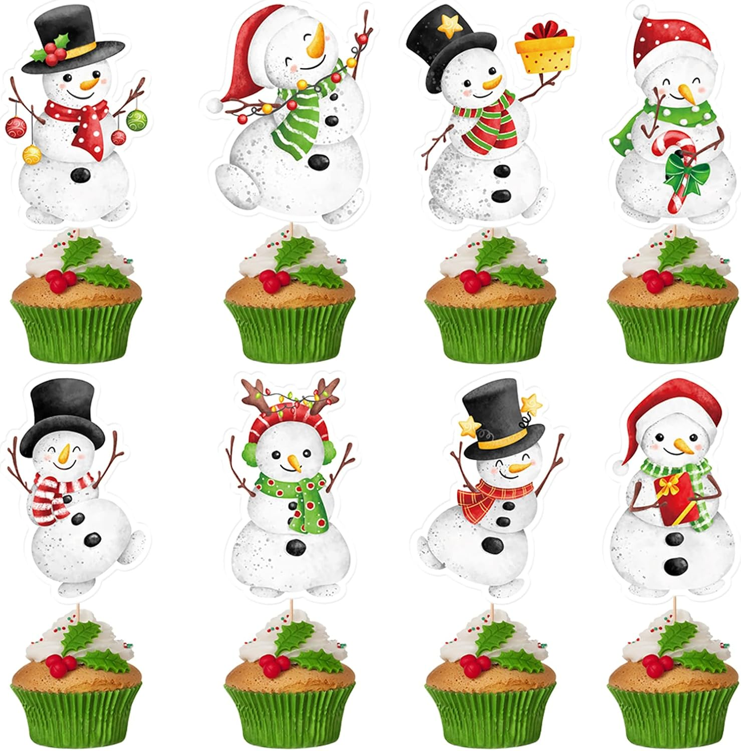 Christmas Cupcake Toppers Winter Cake Decorations Snowman Panda Penguin Cartoon Design Cake Toppers Picks for Winter Birthday Christmas Party Decoration Supplies (56Pcs) image number 5