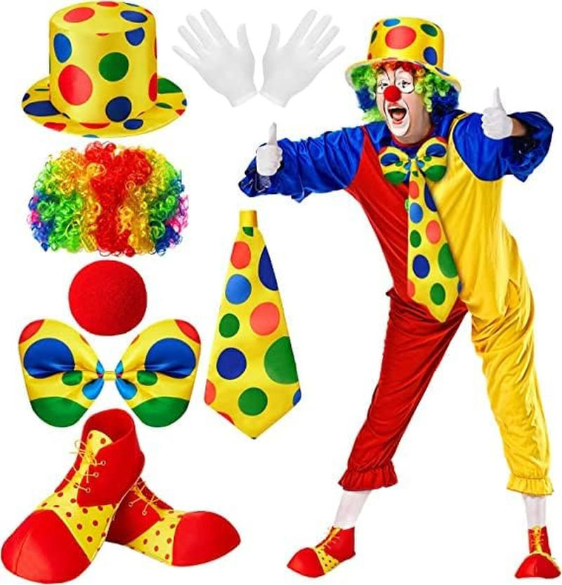 Clown Costume Set 7 Pcs Clown Accessories for Kids Adults Halloween Clown Parties Circus Carnivals Play (Suit Not Included) image number 3