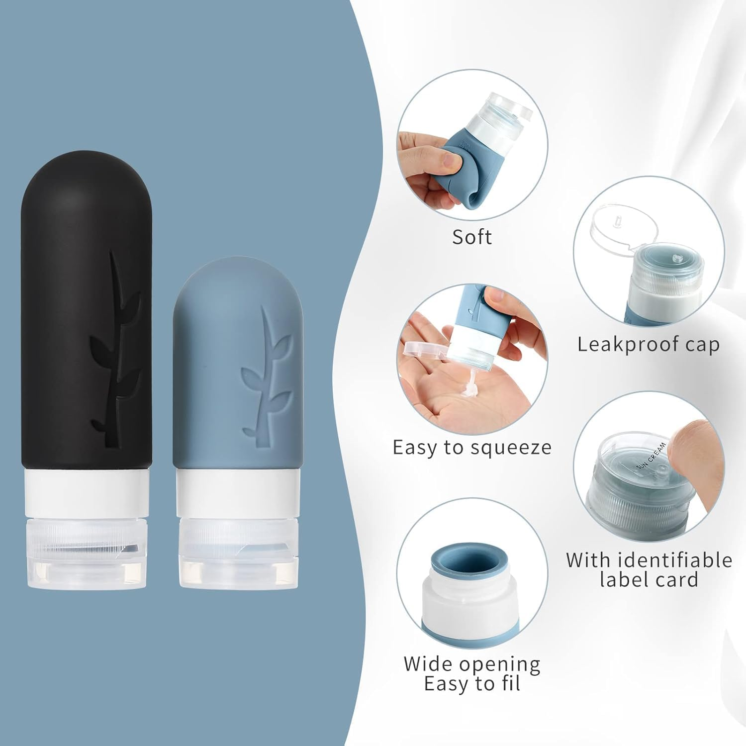 18Pack Travel Bottles for Toiletries TSA Approved Silicone Containers Jar Leak Proof Refillable Liquids Shampoo Conditioner Essentials Toiletry Reusable Accessories Must Have image number 5