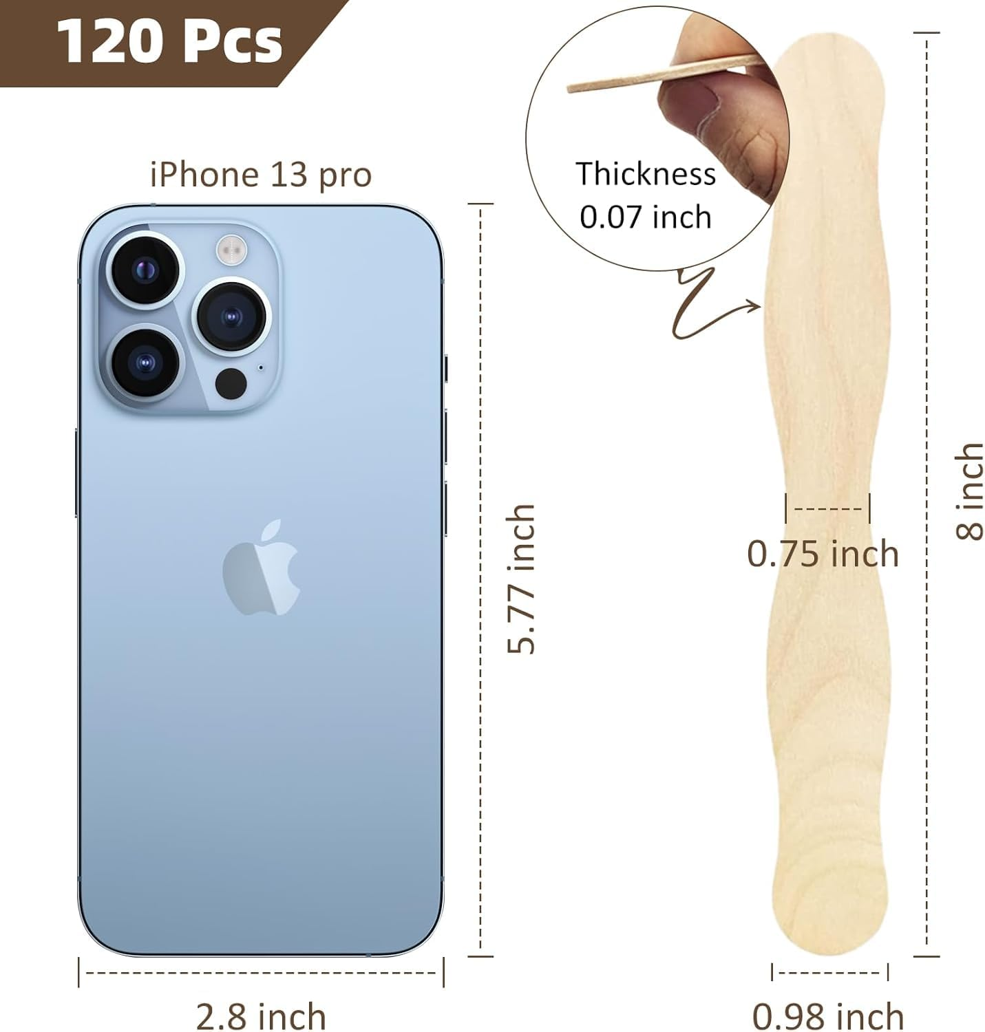 8 Inch Craft Sticks, 120 Pcs, Wood Wavy Sticks, Fan Handles, Large Popsicle Sticks for Crafts, Wedding Programs, DIY Crafting, Painting Mixing image number 1