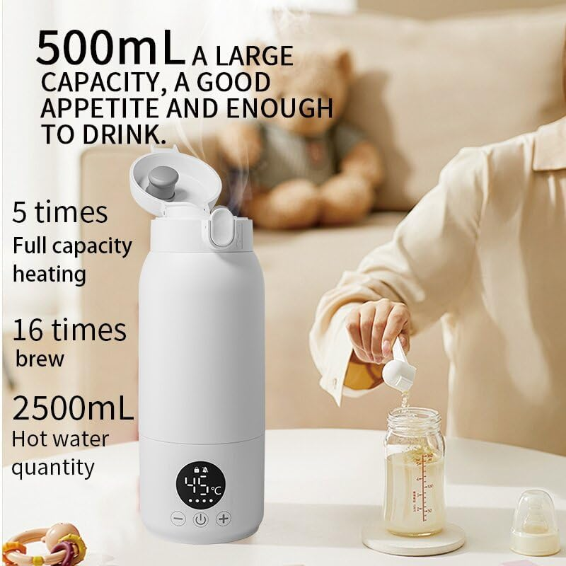Portable Bottle Warmer, Super Fast Charging, 500ML Rechargeable Portable Milk Warmer with Precise Temperature Control and IPX6 Washable Design, Smart Baby Bottle Warmer with LCD Display for Travel, Outdoor image number 3