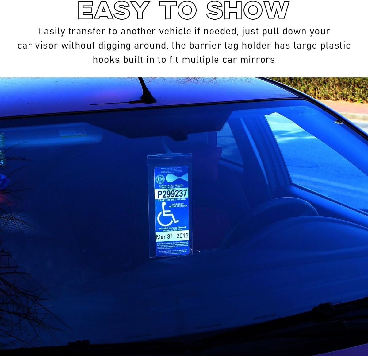 Gasedin 2 PCS Handicap Placard Holder, 11.6"&times;5" Ultra Transparent Parking Permit Placard Protector, Disabled Parking Sign Protective Cover with Large Hook, Universal Car Accessories image number 1