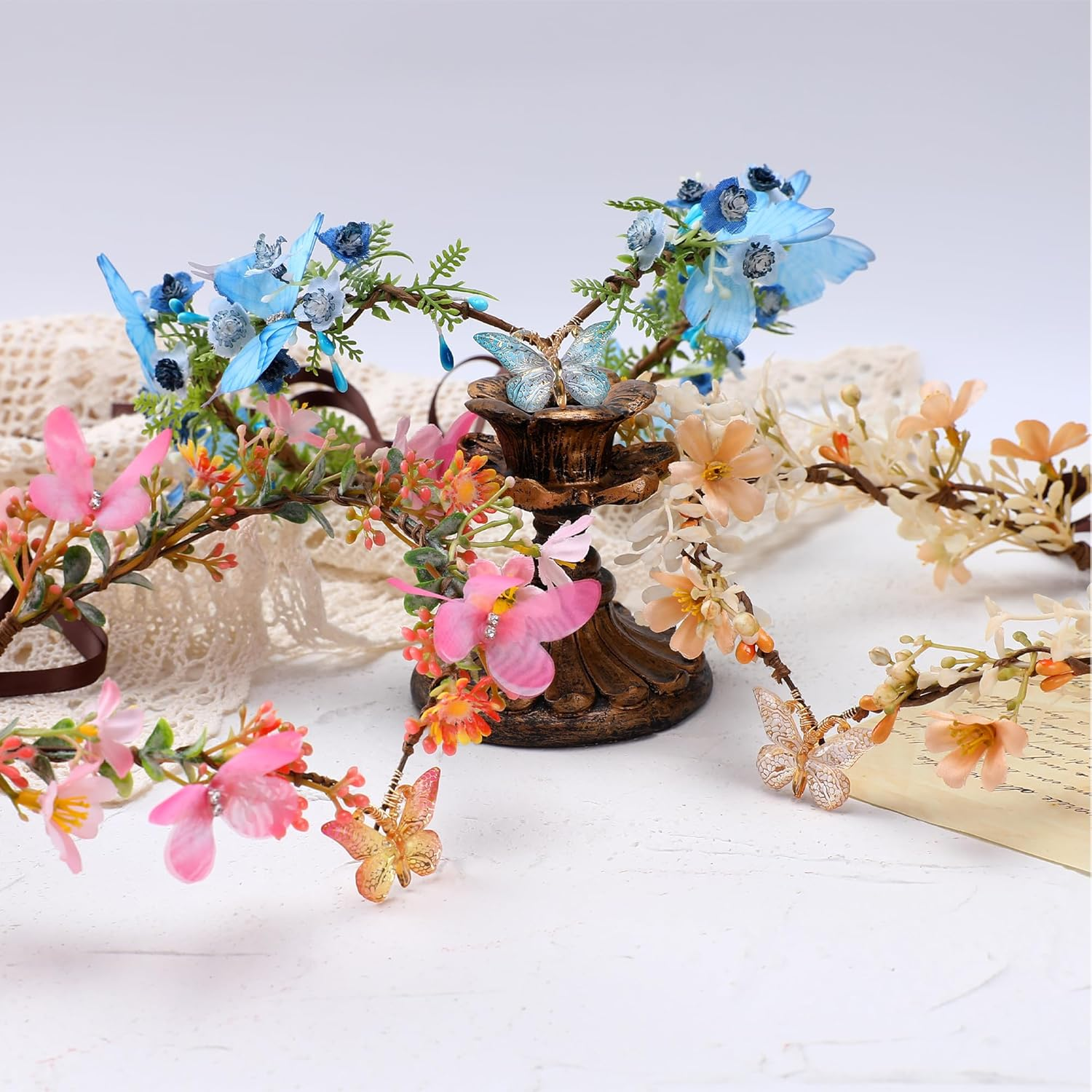 MOSTORY Butterfly Fairy Crown for Women Pink Elf Crown for Wedding Spring Photo Shoot image number 4