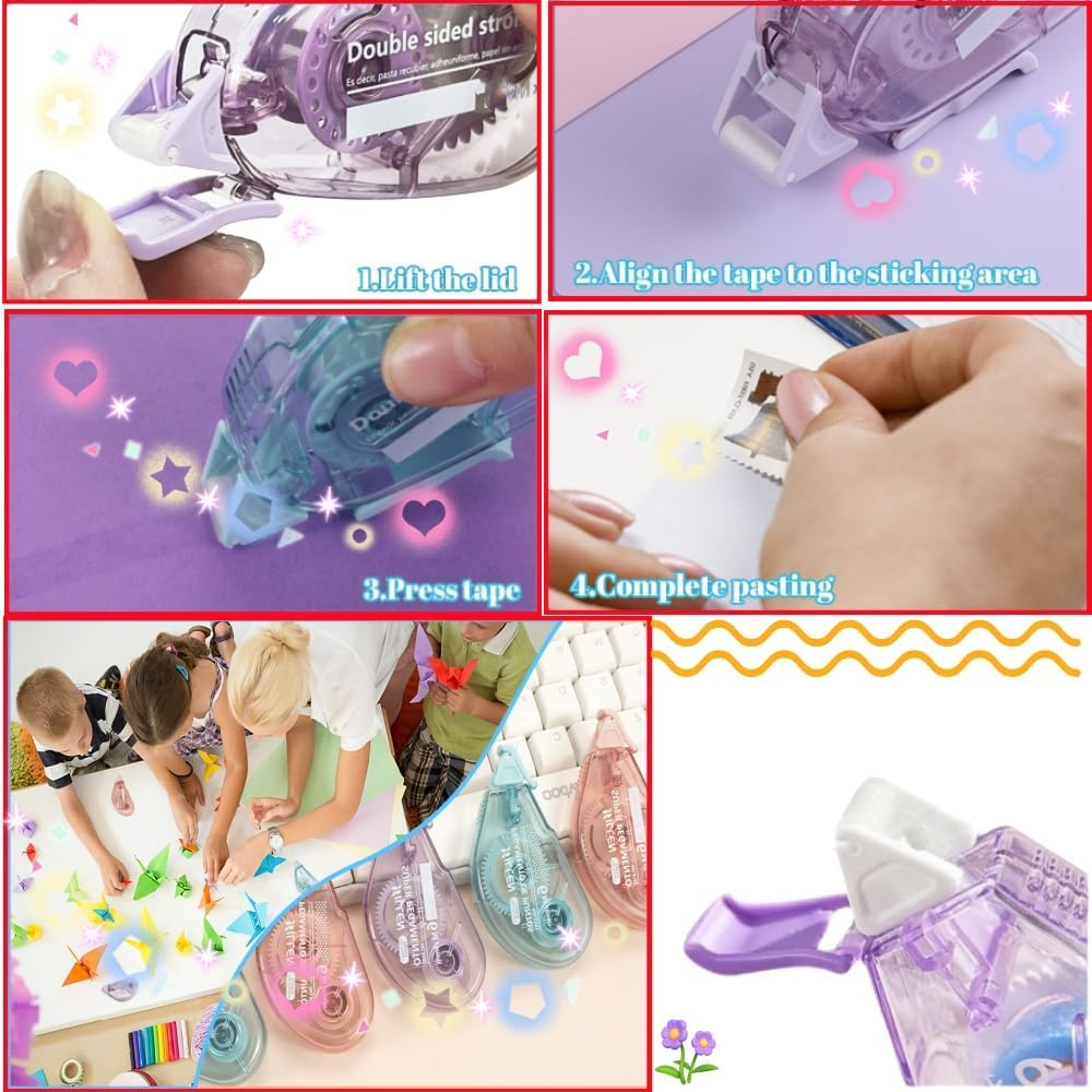 Sidoubleded Tape Roller Scrapbook,6 Pack Roll for Crafts, Roller Crafts, Double-Sided Tape Run, Scrapbooking, School Office Journal Supplies image number 4