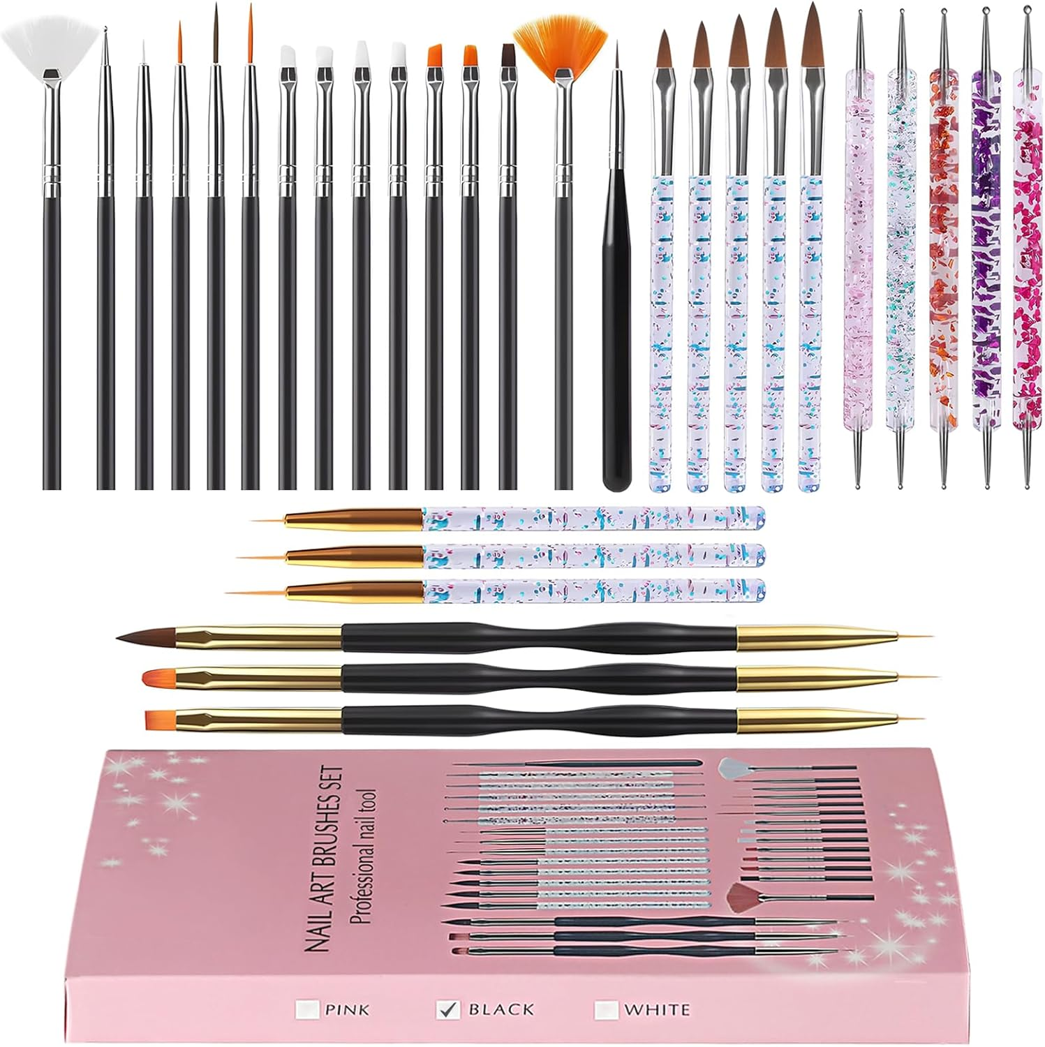Professional Nail Art Brush Dotting Tools Kit (31Pcs Pink)