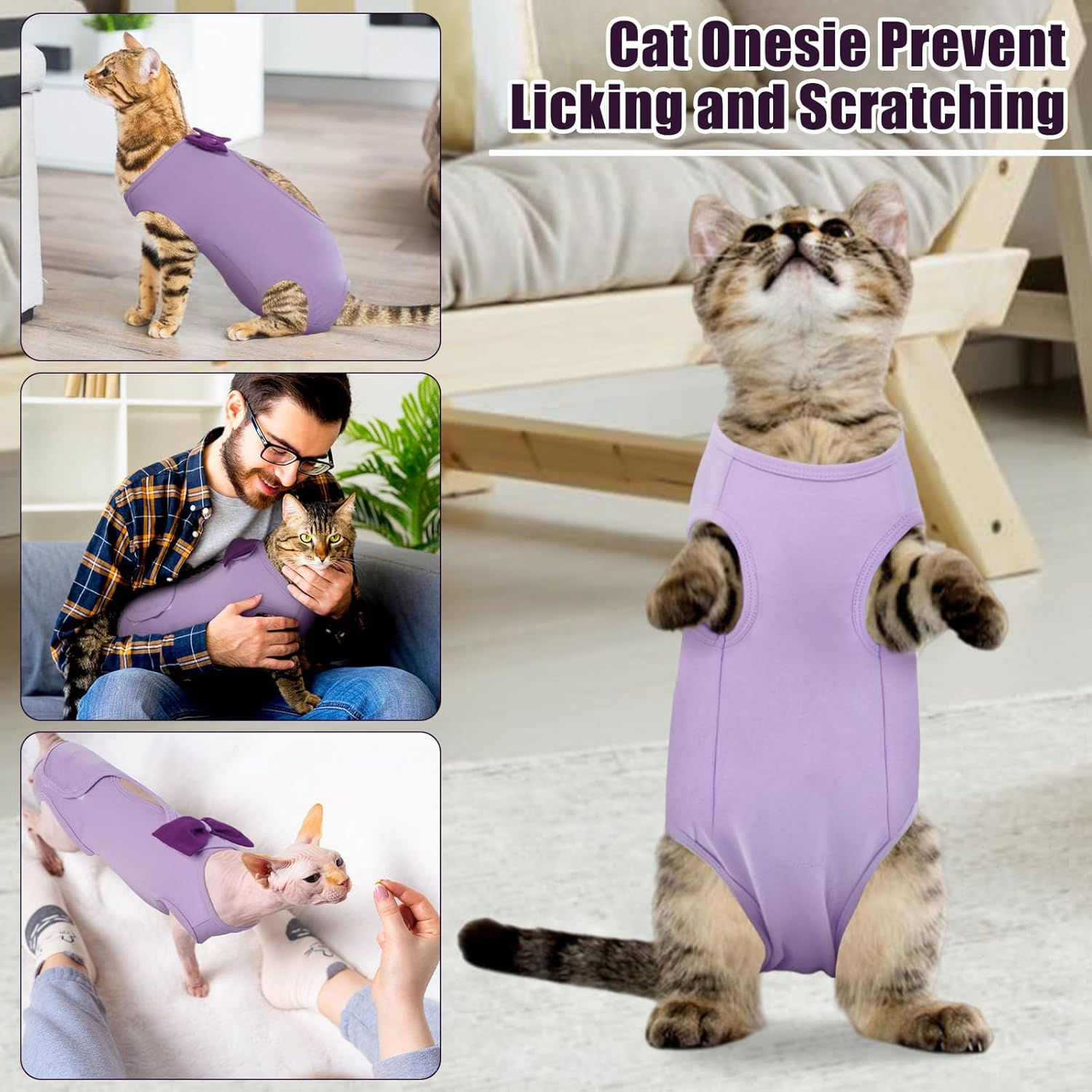 DENTRUN Cat Recovery Suit, Cat Onesie for Post Spay Surgery Vest Female Kitten Shirts anti Licking Suit, Cat Premium Soft Vest Cone E-Collar Alternative Neuter Surgical Suit for Male Cats Apparel