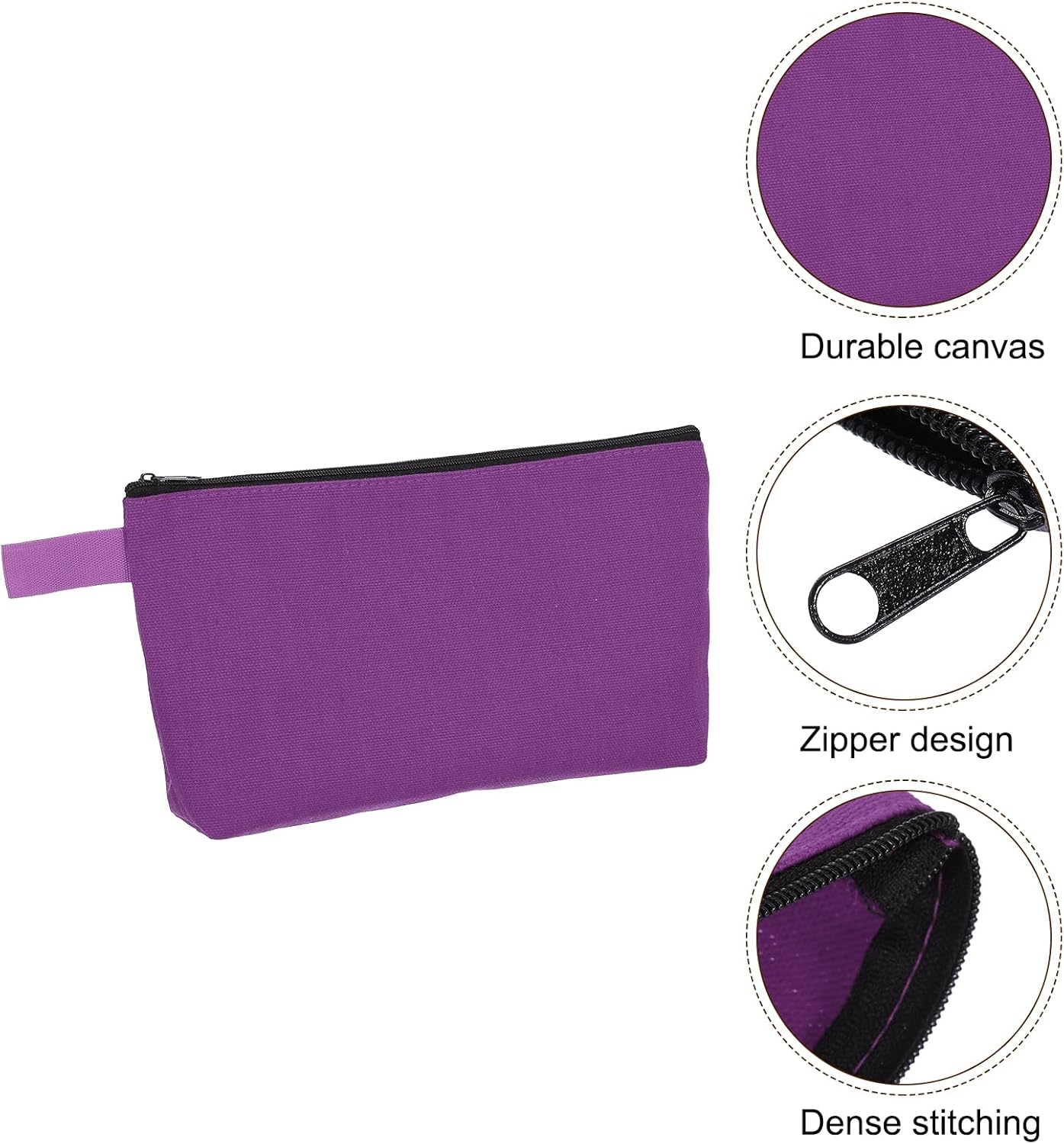 Sourcing Map Canvas Makeup Bags, Travel Cosmetic Bags Bulk, Multipurpose Blank Toiletry Zipper Pouches Blank DIY Craft Bags Pencil Bag for Women Teens, Purple image number 1
