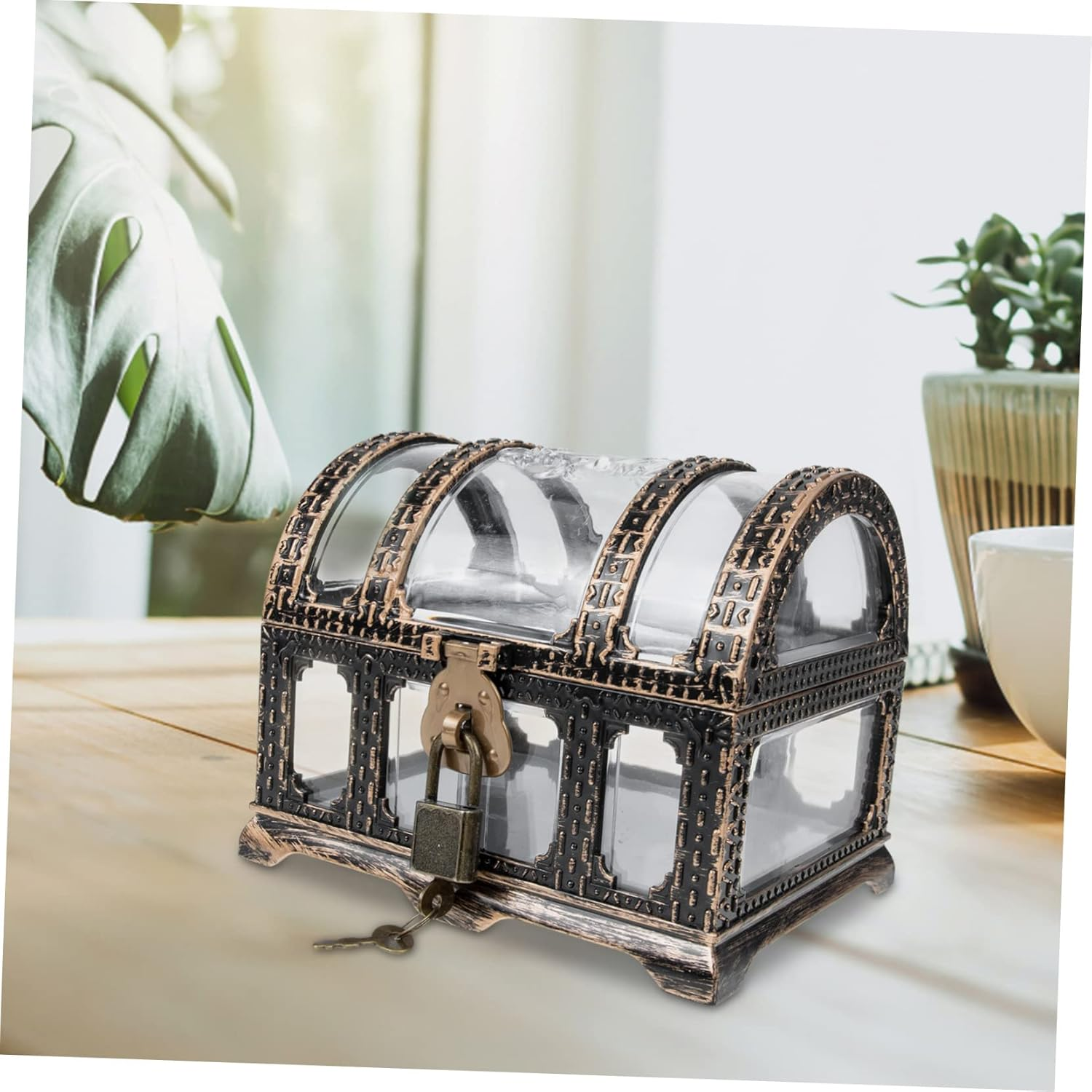 Pirate Treasure Chest Toy Vintage Treasure Chest Box for Boy Girl Pirate Box Lock image number 2