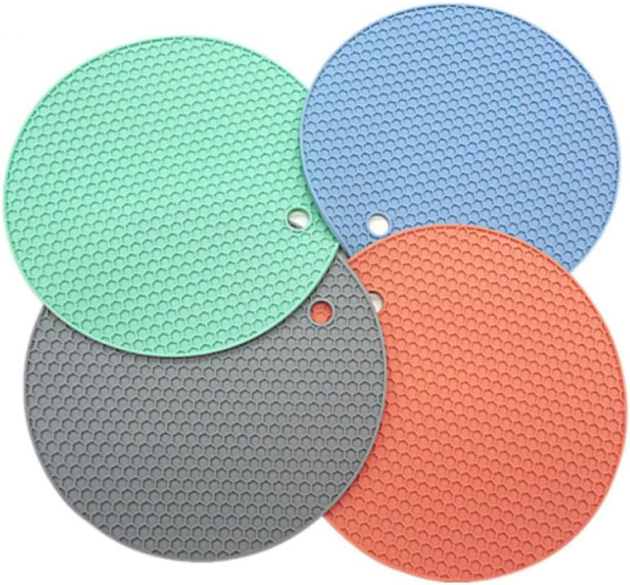Trivets for Hot Dishes, 4 Pack Hot Pads for Kitchen, Silicone Trivets for Hot Pots and Pans, Multi-Purpose Silicone Pot Holder, Heat Resistant Mat Potholders Round