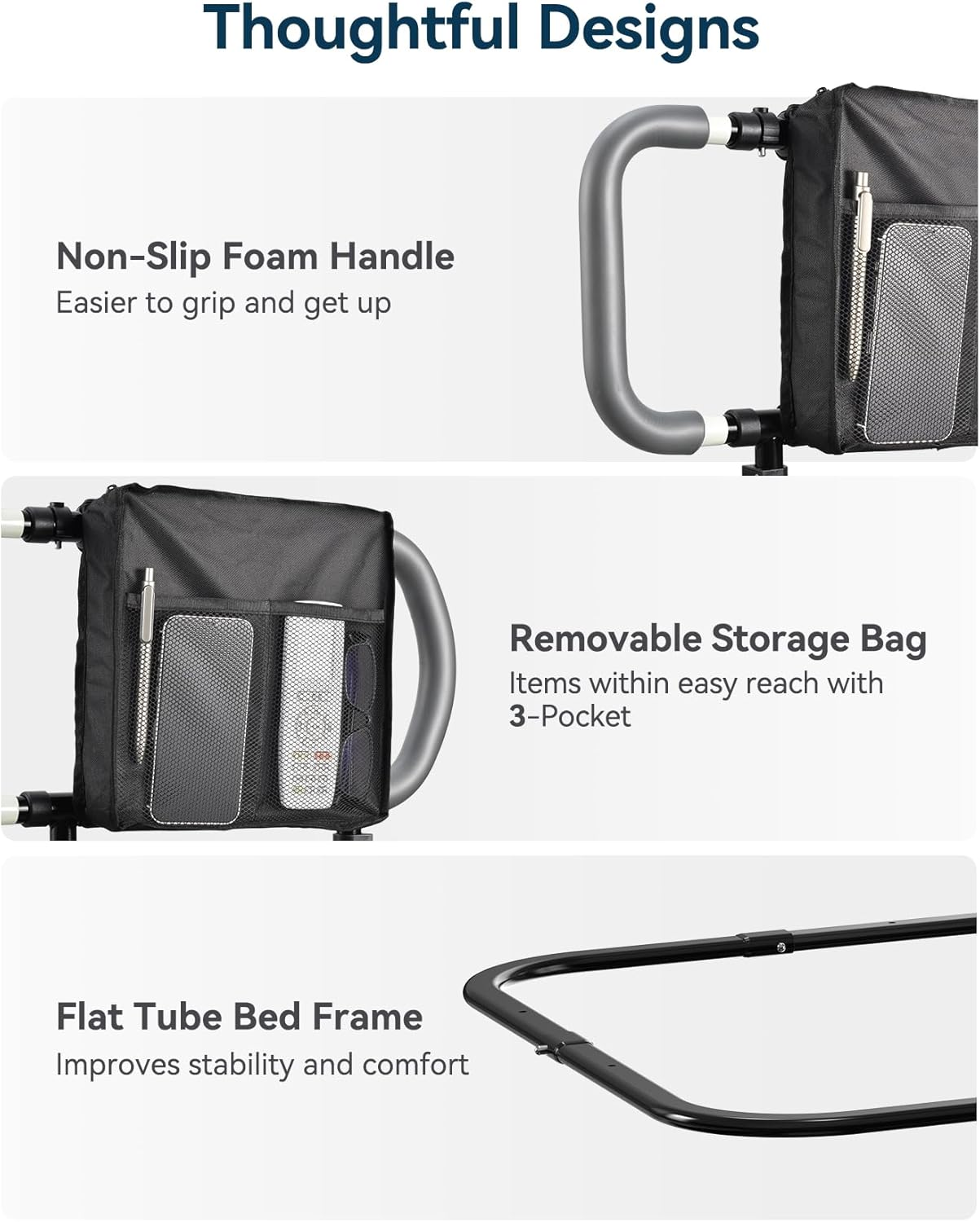 Lyrifine Bed Rail, Foldable Bed Rail for Elderly with Storage Pocket, Extendable Handle, Height Adjustable Bed Rails with Floor Support, Easy to Get in or Out of Bed image number 6