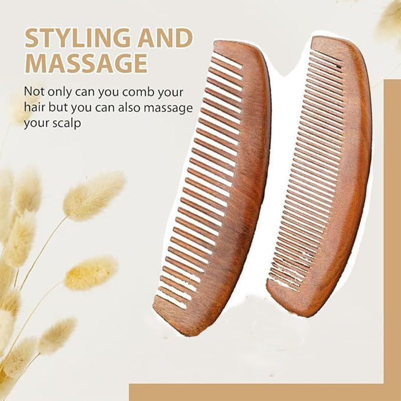 FOTOEVFC Sandalwood Moon Hair Comb, 2Pcs Natural Sandalwood Wide Tooth Hairbrush, Anti-Static Wooden Comb for Women, Men & Kids image number 6