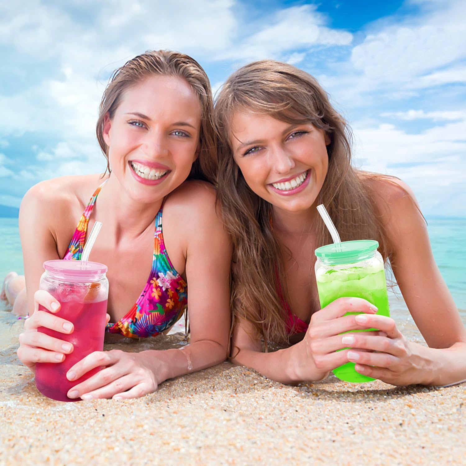 BEANPRECOY 8PCS Plastic 16Oz/20Oz Glass Can Lids Reusable Silicone Jar Cap Plastic Beer Can Cups with Lids Replacement Lids for Can Shaped Glass Coffee Cups for 16Oz Glass Cups with Lids and Straws