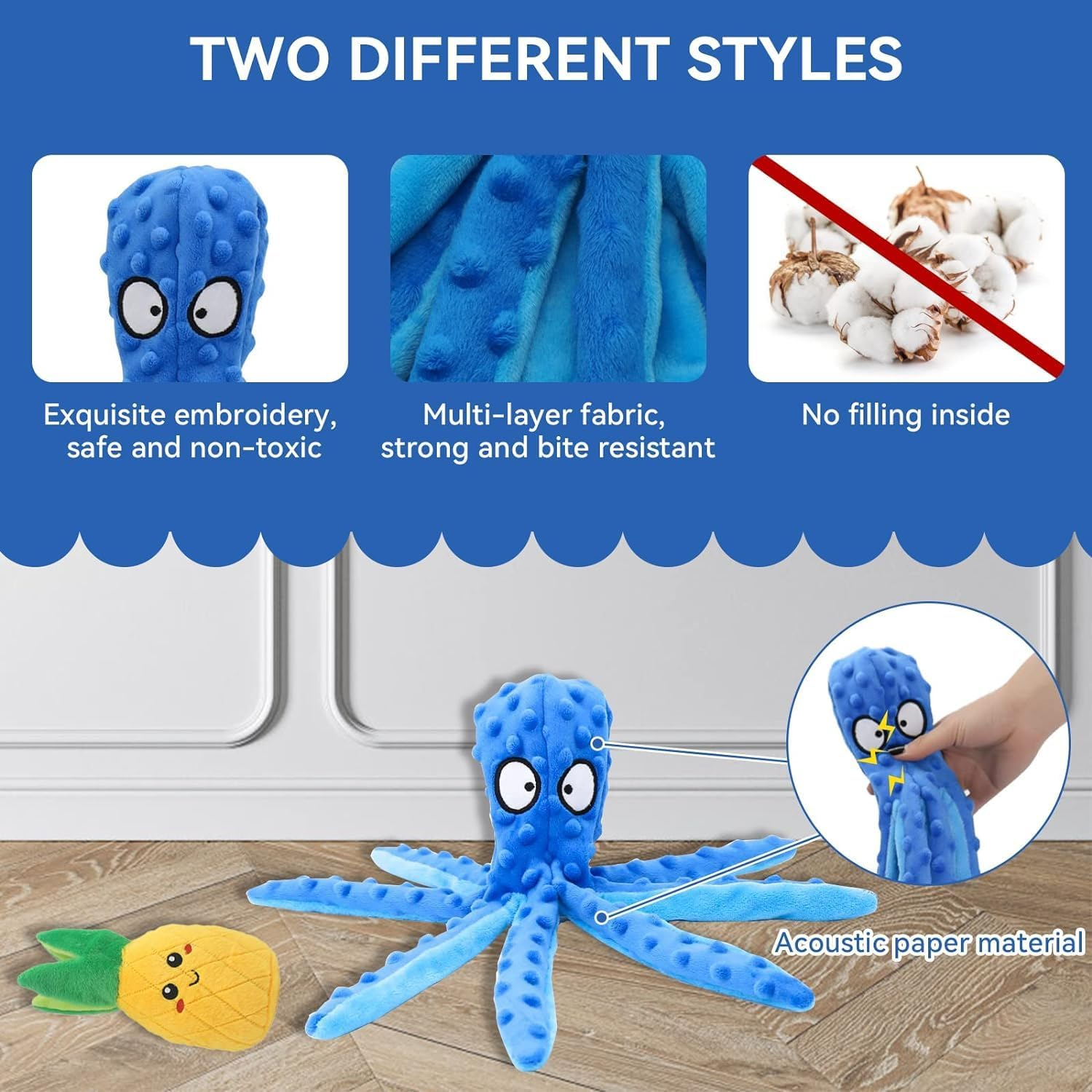 2 Pack Squeaky Dog Toy, No Stuffing, Interactive Dog Toy, Indestructible Chew Toys for Puppies, Teeth, Small, Medium and Large Dogs image number 3