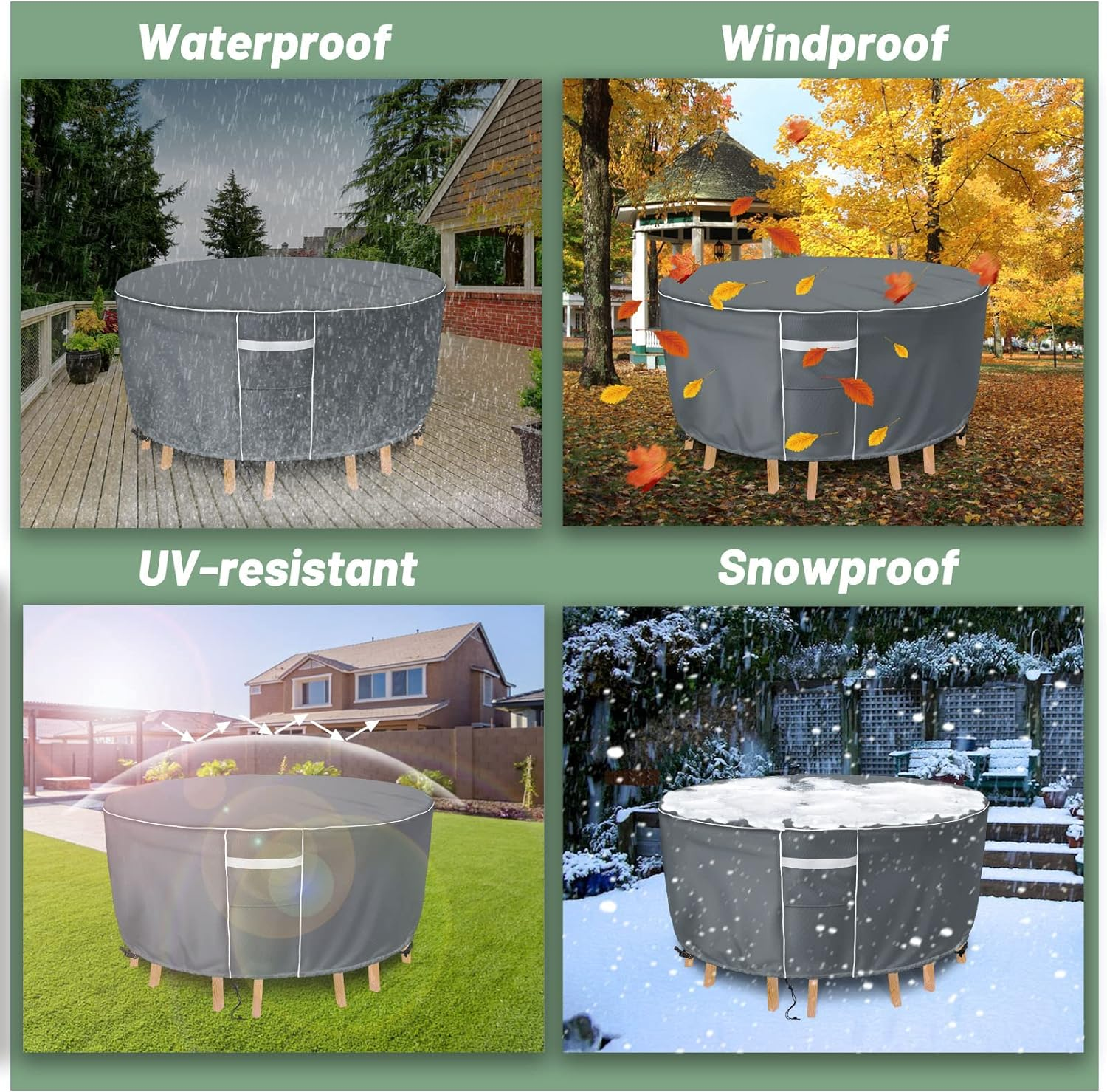 Patio Furniture Covers Waterproof, round Outdoor Furniture Cover, 500D Heavy Duty Patio Table & 6 Chairs Set Cover, All Weather Protection Covers for Outdoor Table Set, 84" Dia X 28" H -Grey