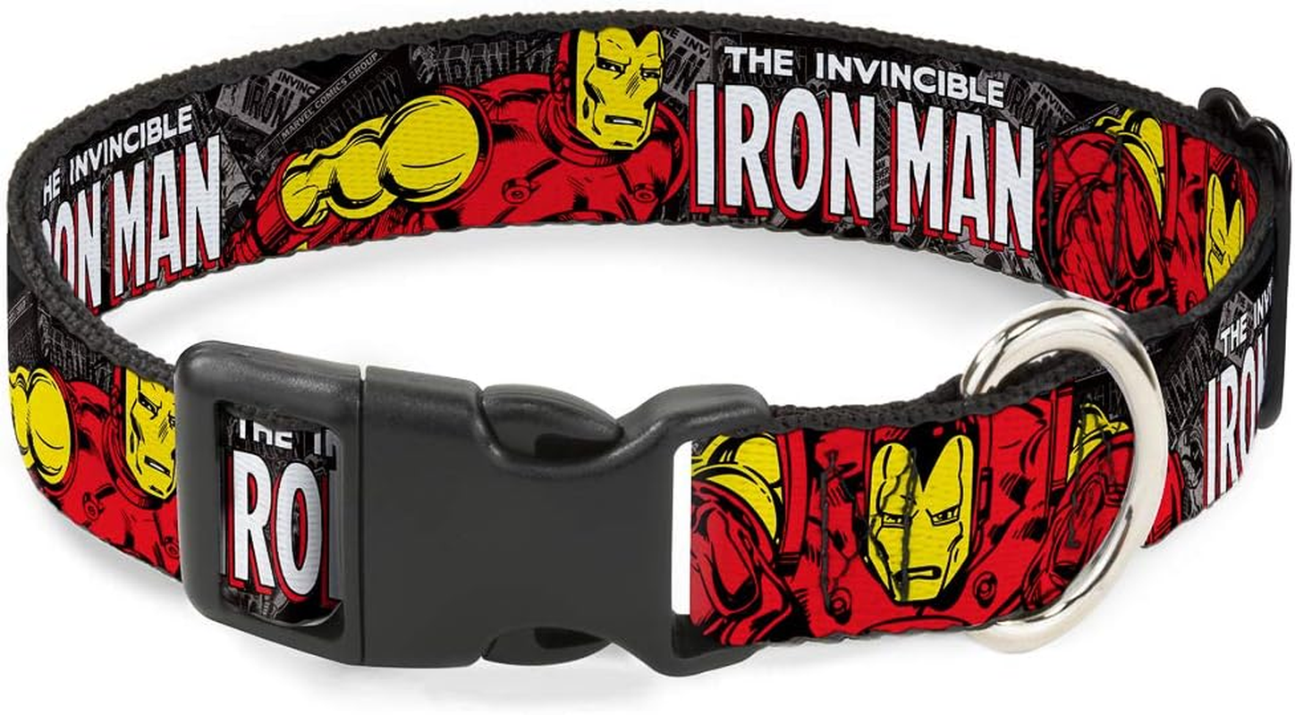 Dog Collar Plastic Clip the Invincible Iron Man Stacked Comic Books Action Poses 8 to 12 Inches 0.5 Inch Wide image number 2