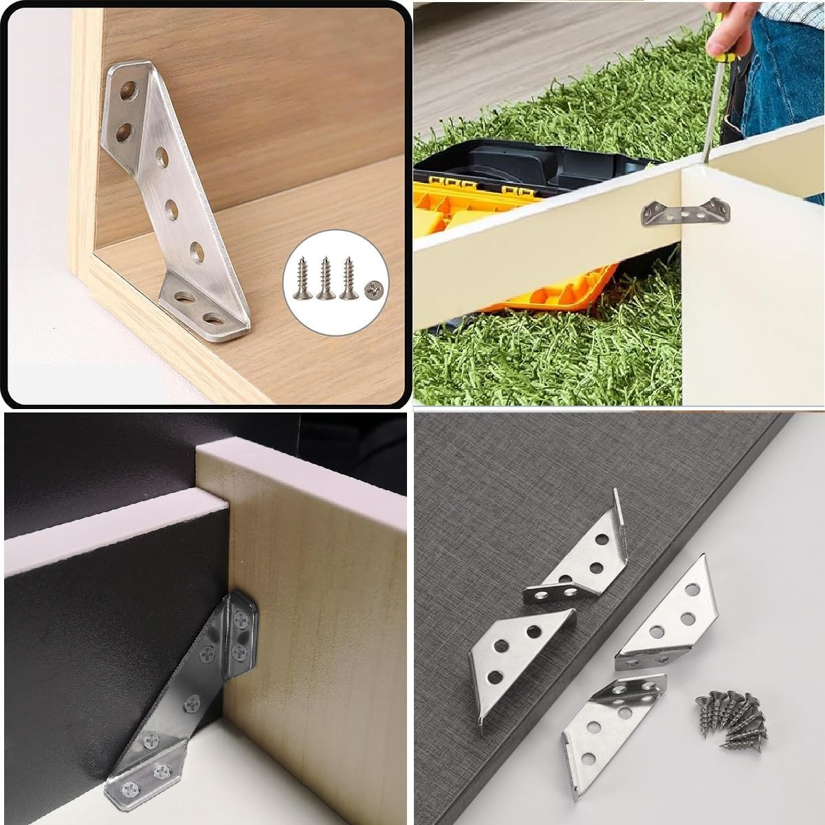 30 Pack Universal Stainless Steel Furniture Corner Connector, Stainless Steel Angle Corner Brackets, Trapeziform Corner Brace Support Bracket Fastener (Silver) image number 1