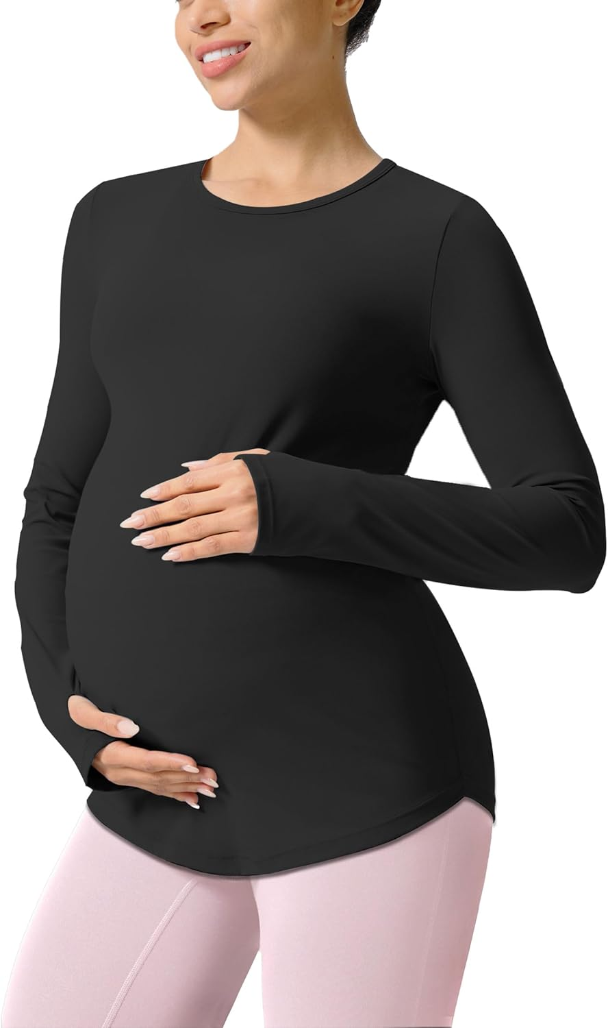 Mama Land Maternity Long Sleeve Shirts - Pregnancy Crewneck Basic Soft Tops for Workout Athletic Yoga Casual Clothes