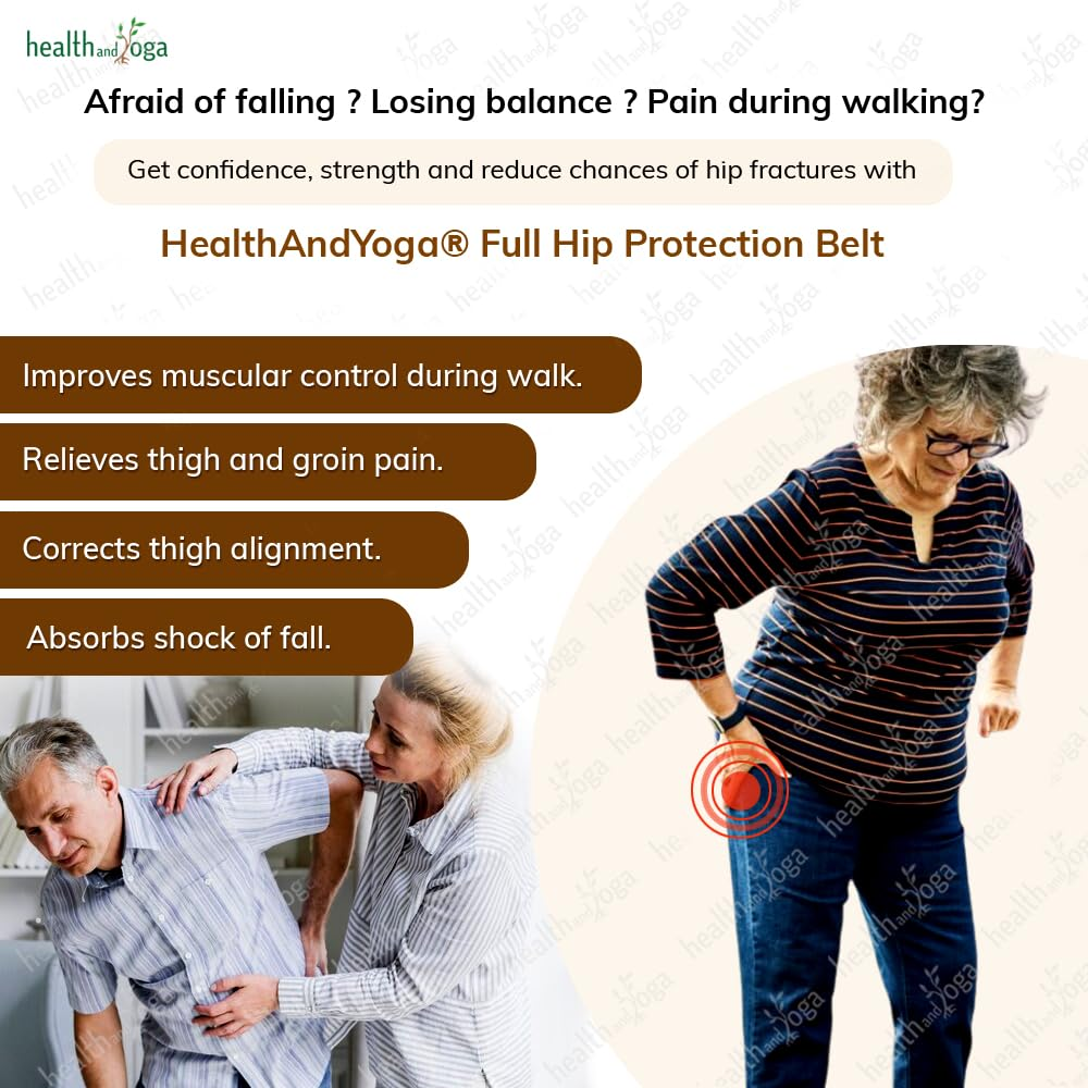Healthandyoga&trade; Hip Protection Belt &ndash; Binder Support Brace and Rehabilitation Aid &ndash; Reduces Chances of Falls, Hip Fractures & Injuries in Old Age or Post-Surgery Recovery &ndash; Free Size, Unisex (Both Sides)