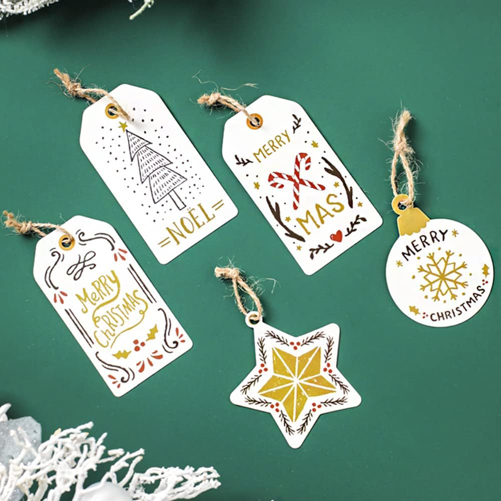 Cute Christmas Tags 60Pcs Set of 12 Designs with Natural Jute Twine Christmas Tree Decoration Holiday Decor Gifts Card Baking Birthday Wedding Paper Tags image number 3