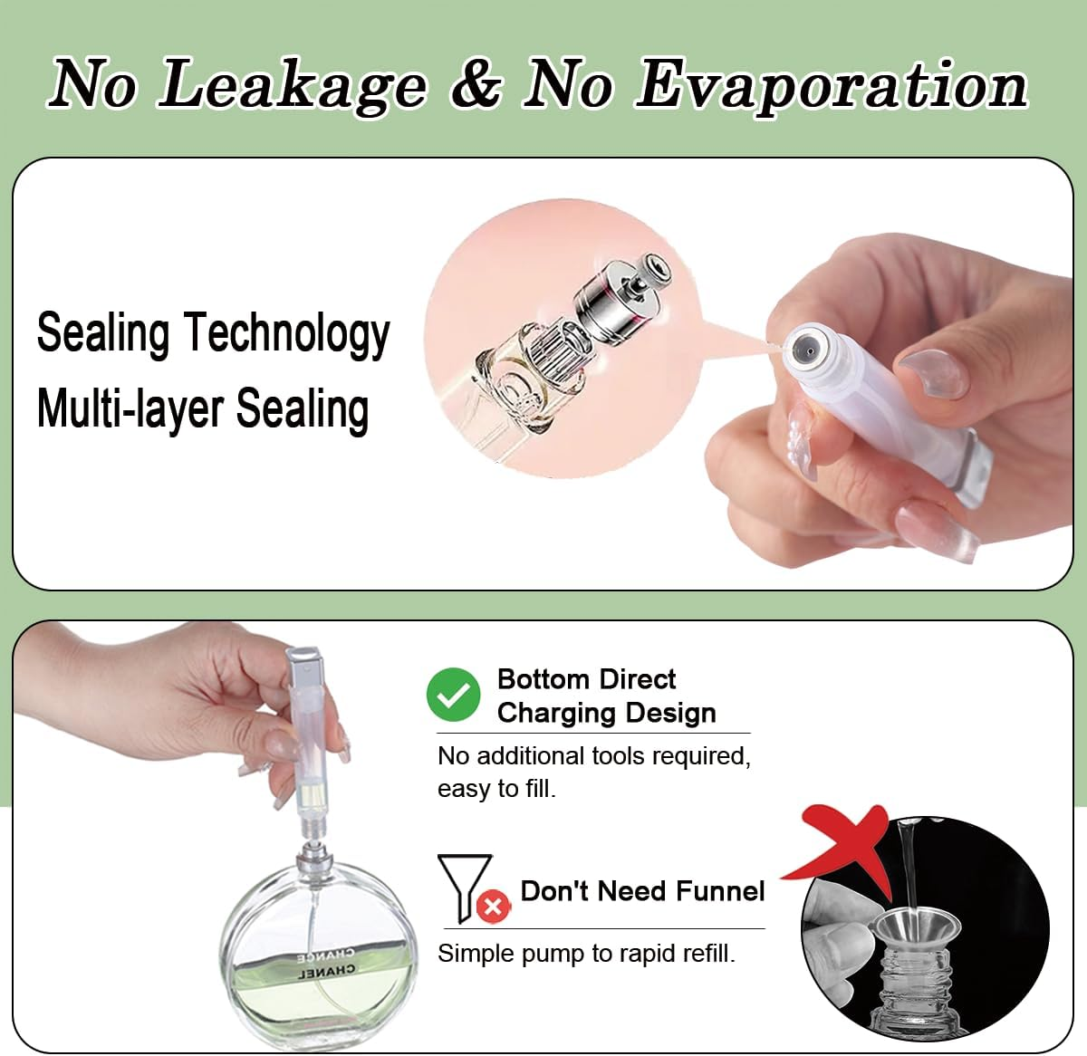 2Pcs Refillable Perfume Atomiser, Travel Spray Bottle Leak Proof, 5Ml Mini Portable Perfume Dispenser for Purse & TSA Carry On, Fine Mist Perfume Bottle Refillable for Women & Men(Black&Blue) image number 3