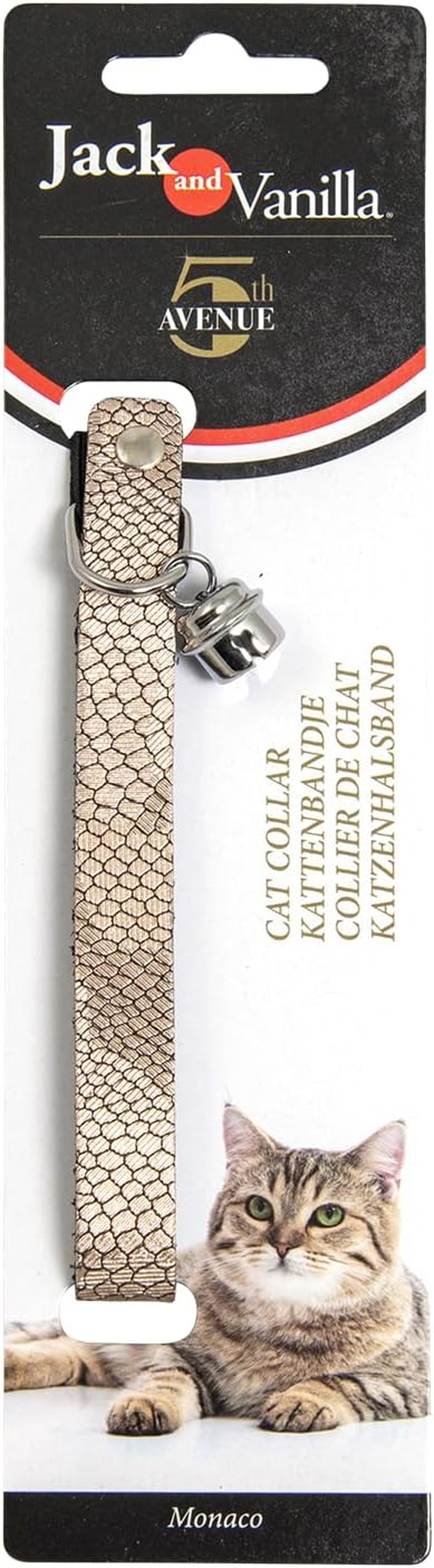 JACK and VANILLA, Elegant Gold Cat Collar, Adjustable and Secure, Designed for the Comfort and Safety of Your Pet, Size 14 Mm X 30 Cm, Gold Colour, Monaco Model - Black image number 2