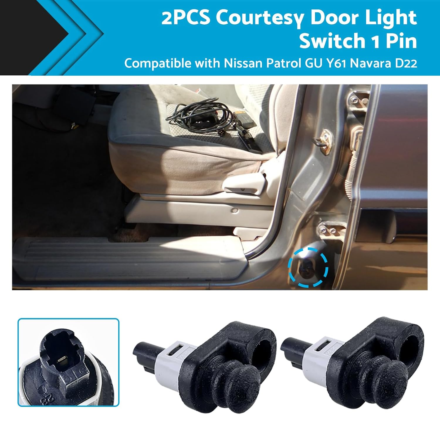 MAX COOL 2Pcs Front Door Courtesy Light Switch Door Frame Switch Control Door Light Switch Compatible with Nissan Patrol GU Y61 Navara D22 1 Pin image number 2