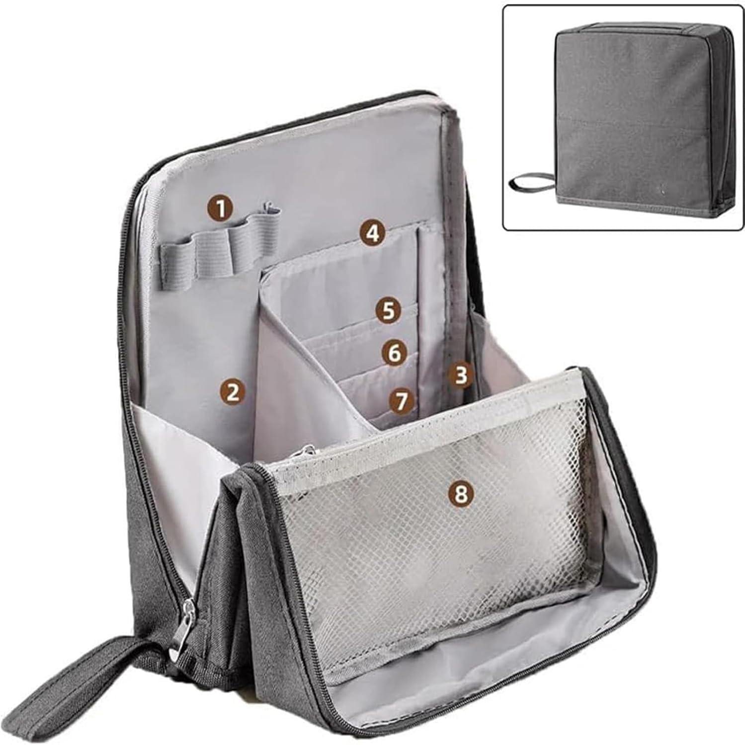 Doresty Makeup Bag, Multi-Purpose Large Capacity Oxford Cloth Standing Makeup Bag, Parallel Traveler Make-Up Bags Fold Down, Toiletry Bags with Compartments for Traveling Women(Beige) image number 4