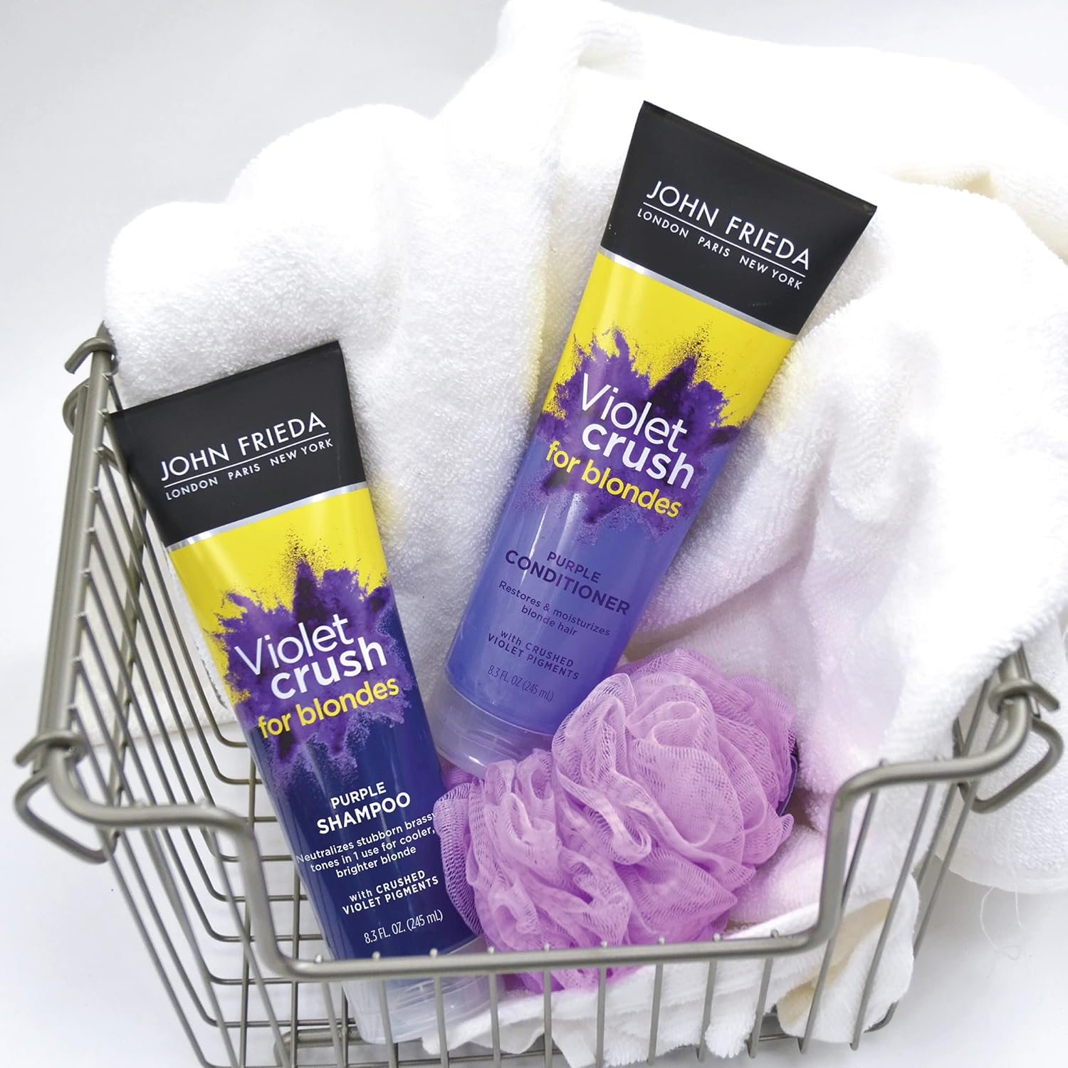 John Frieda Violet Crush Purple Shampoo and Conditioner Set - Blonde Toner Neutralizing Yellow Tones for Bleached and Platinum Hair, Enhancing Blonde Tones, 8.3 Oz (2 Pack) image number 2