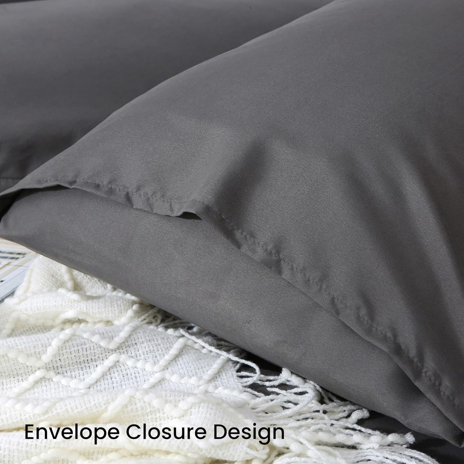 LINENOVA Quilt Cover Set Double Size - Brushed Microfiber 1200TC Super Soft Duvet Cover Set 3 Pieces with Button Closure, 1 Duvet Cover and 2 Pillowcases(Double Size, Dark Grey) image number 2