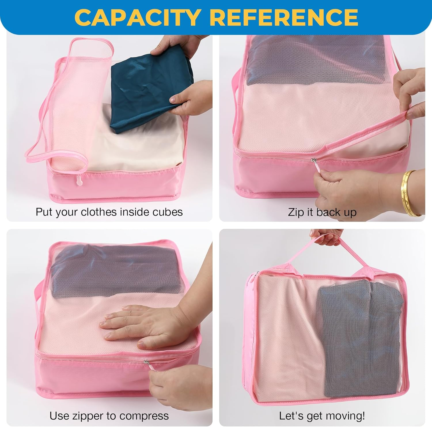 Hcskoss 4 PCS Large Packing Cubes,40X30X12Cm Same Size Suitcase Organiser Bags Compressible Expandable Packing Cubes for Suitcase,Luggage,Travel,Handy Helper,Organizing Clothes (Color Mixing) image number 1