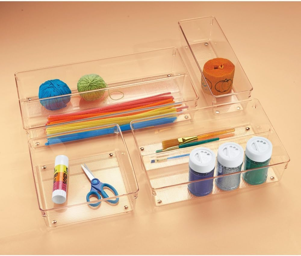 Interdesign Linus Kitchen Drawer Organizer for Silverware, Spatulas, Gadgets - 8" X 8" X 3", Clear image number 1