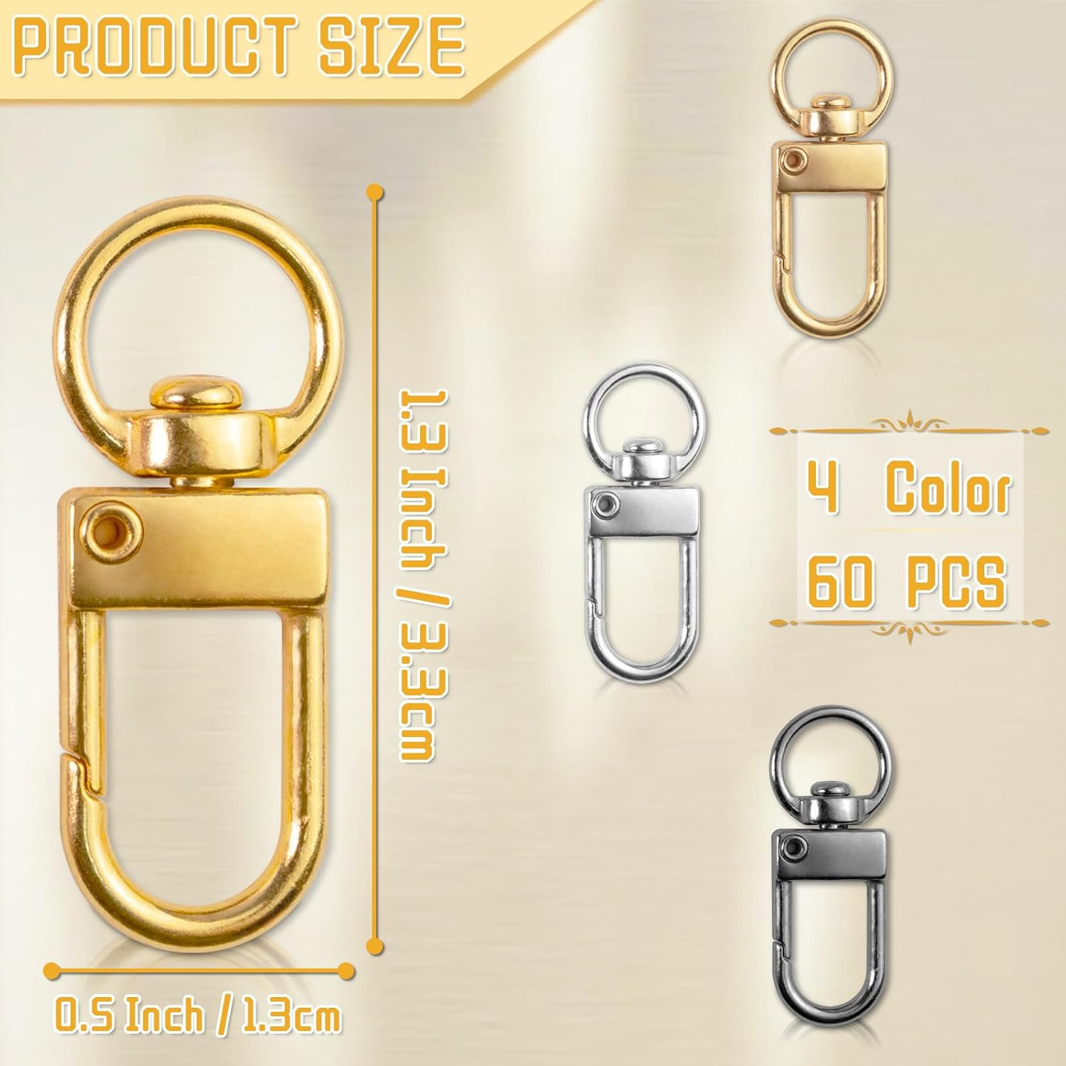 60 Pcs Metal Lobster Claw Clasps Swivel Lanyards Snap Hooks DIY Swivel Clasp Hooks for Keychains Jewelry Purse Making DIY Bags Key Rings Art Crafts (Gold, Silver, Rose Gold, Gun Black) image number 6