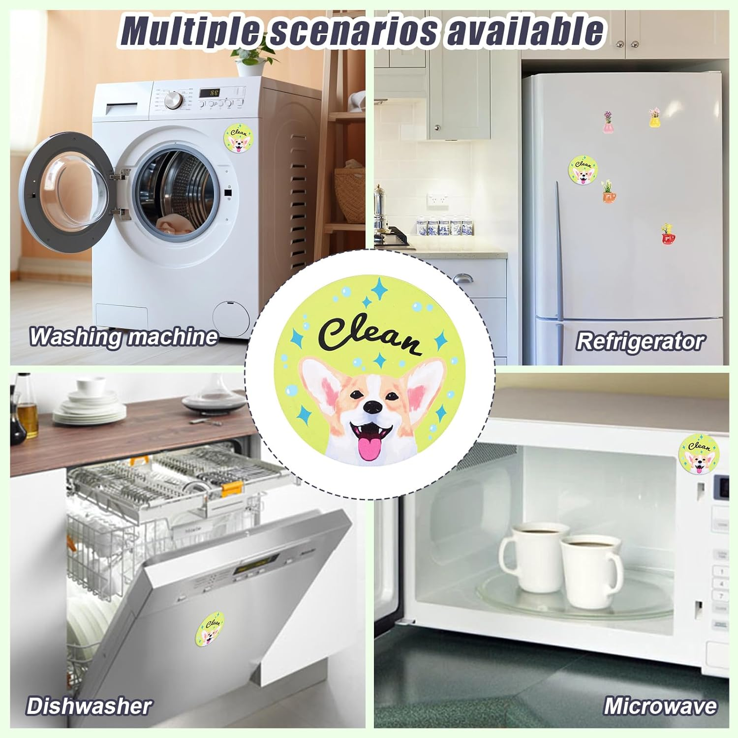 Dishwasher Magnet Clean Dirty Sign, Funny Dog Double-Sided Reversible Clean Dirty Indicator Funny Kitchen Accessory for Dishwasher Fridge Laundry Room Home Organization image number 3