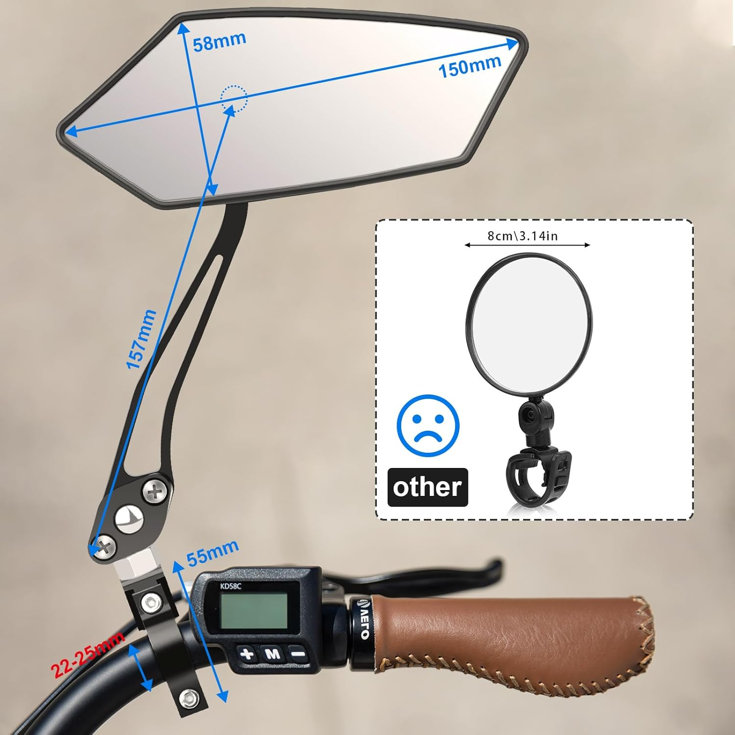 Bike Mirror, [Right 1PC] Diyife HD Wide Angle Large Bicycle Rear View Mirror, 360&deg;Adjustable Explosion-Proof Cycling Mirror for Handlebar 22-25Mm, Shockproof for Mountain Scooter Motorcycle Road Bikes