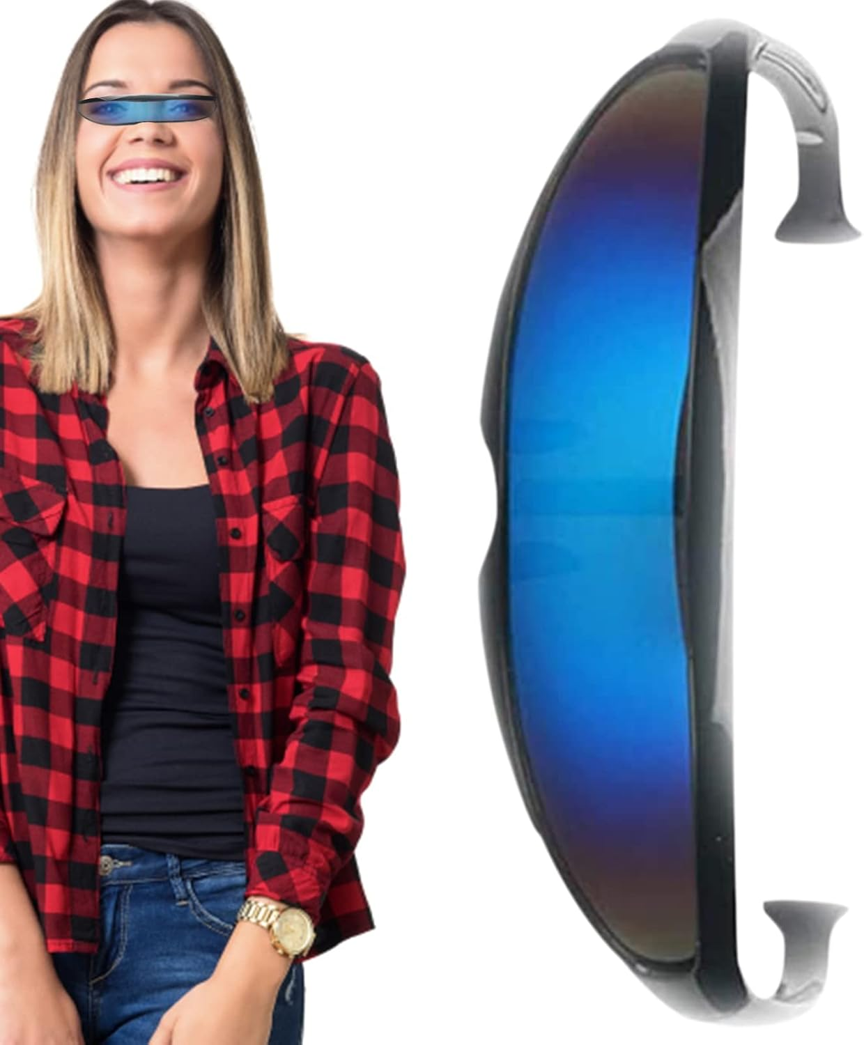 Cyclops Sunglasses | Futuristic Cyclops Visor Sunglasses,Punk Style Cosplay Glasses for Men Women, Size Pochy image number 4