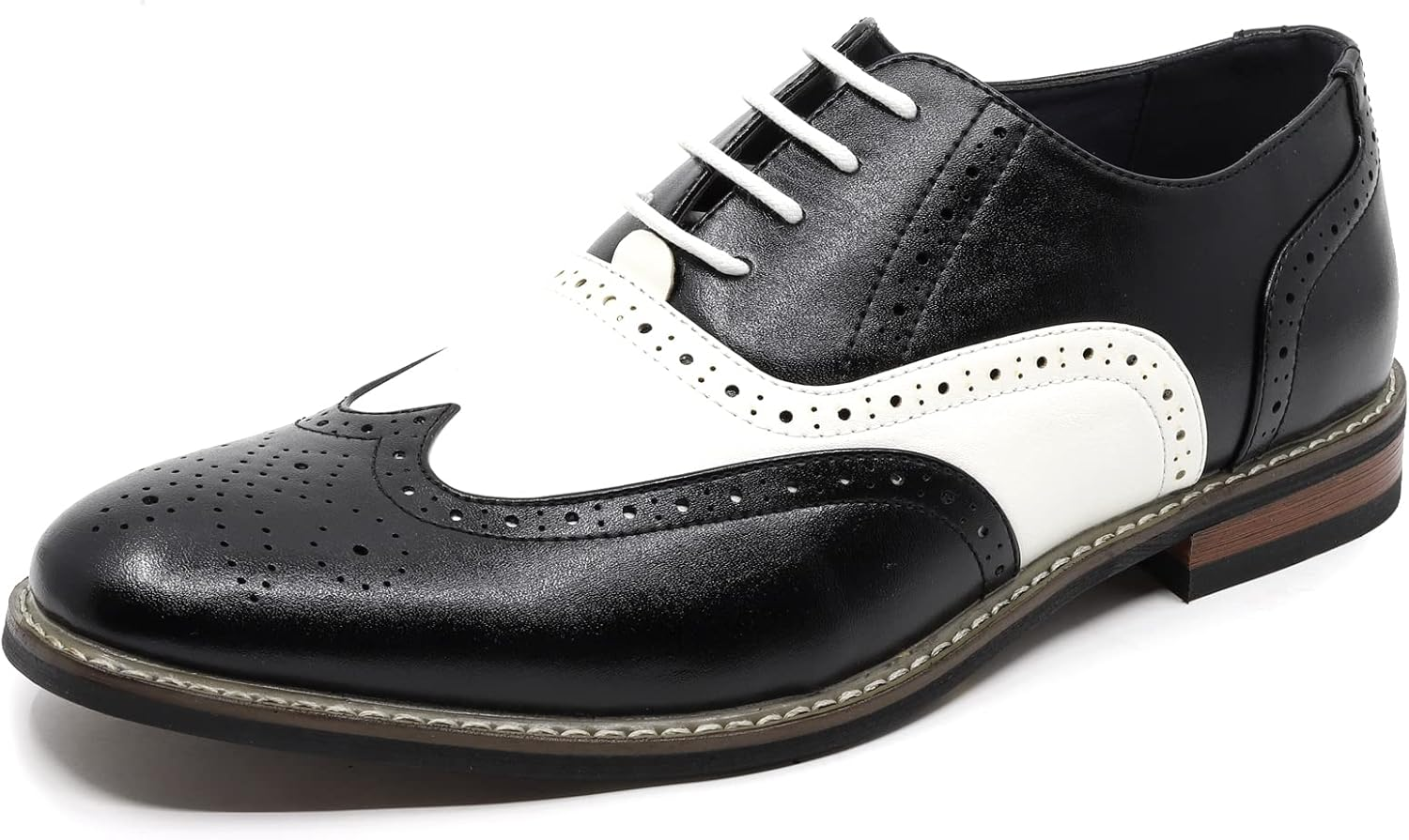 Men'S Two Tone Spectator Wingtip Perforated Lace up Oxford Dress Shoes ALEX-08