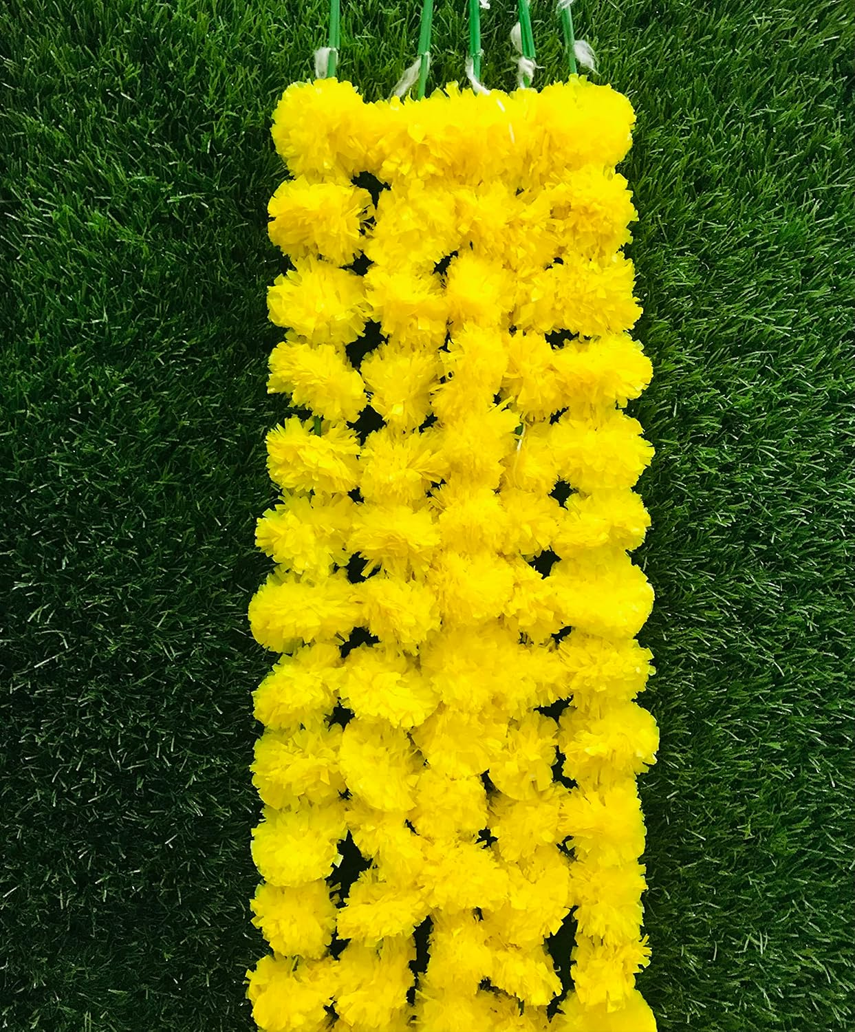 Artificial Marigold Flowers 5 String Decorations Garlands Party Genda Phool Mala 5 Feet Long, for Parties Wedding Decoration, Home Decoration (Pack of 5) (Yellow)